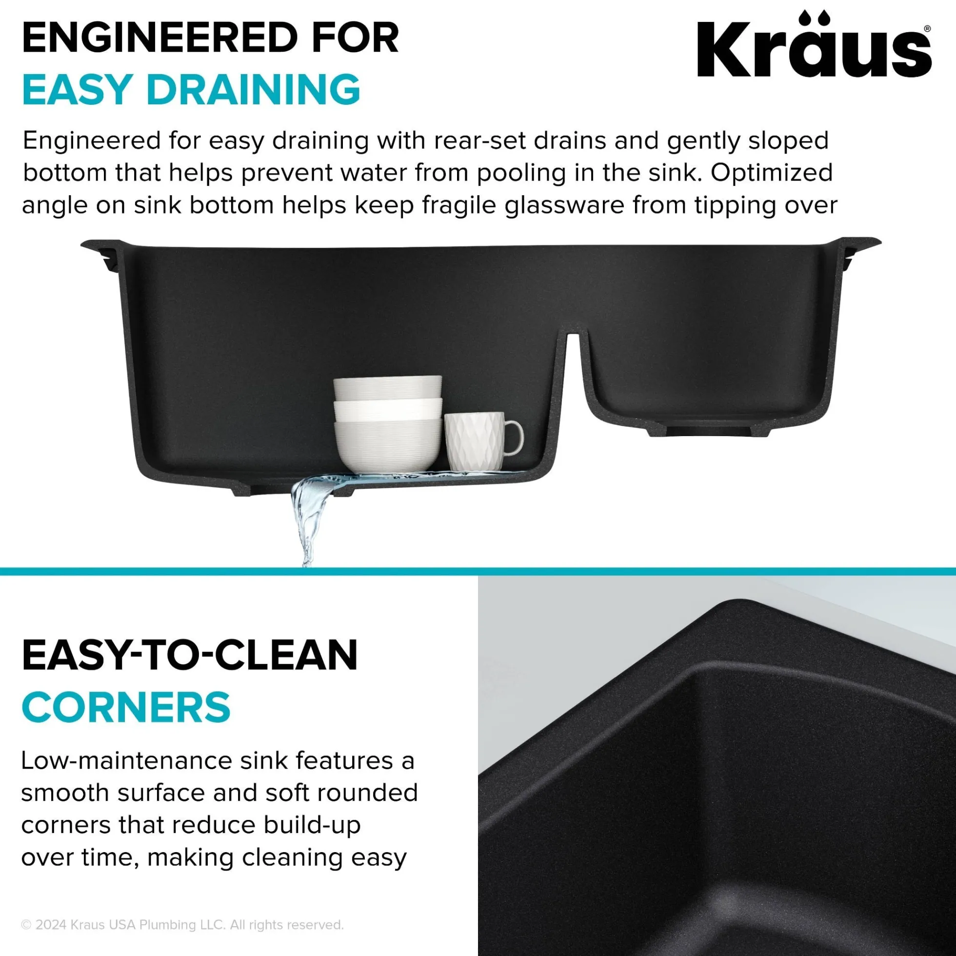 33” Drop-In / Undermount 60/40 Double Bowl Granite Kitchen Sink in Black