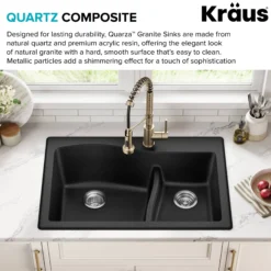 33” Drop-In / Undermount 60/40 Double Bowl Granite Kitchen Sink in Black