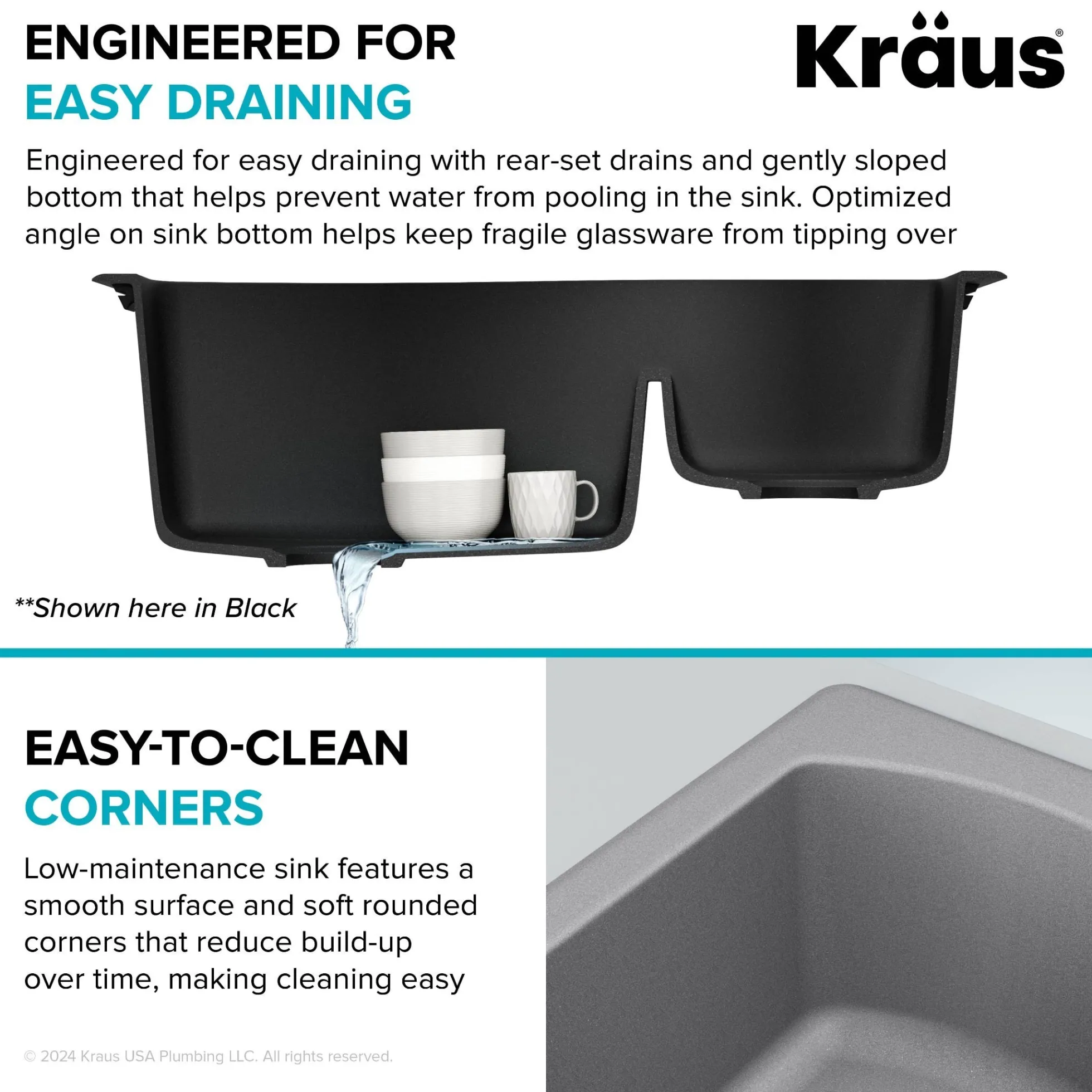 33” Drop-In / Undermount 60/40 Double Bowl Granite Kitchen Sink in Grey