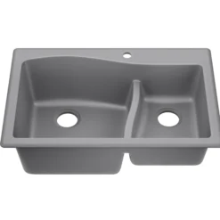 33” Drop-In / Undermount 60/40 Double Bowl Granite Kitchen Sink in Grey