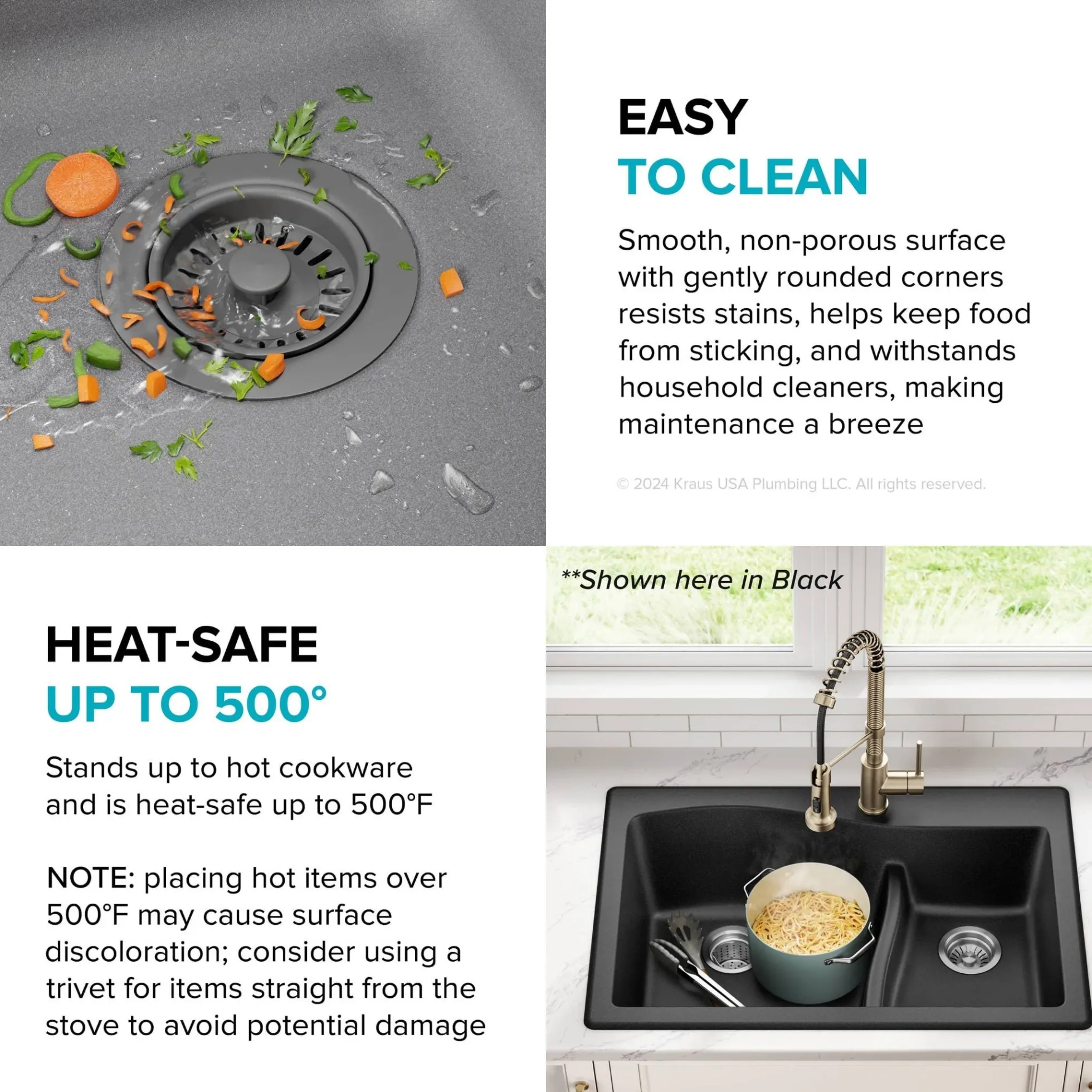 33” Drop-In / Undermount 60/40 Double Bowl Granite Kitchen Sink in Grey
