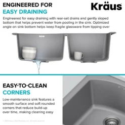 33” Drop In / Undermount 60/40 Double Bowl Granite Kitchen Sink in Grey