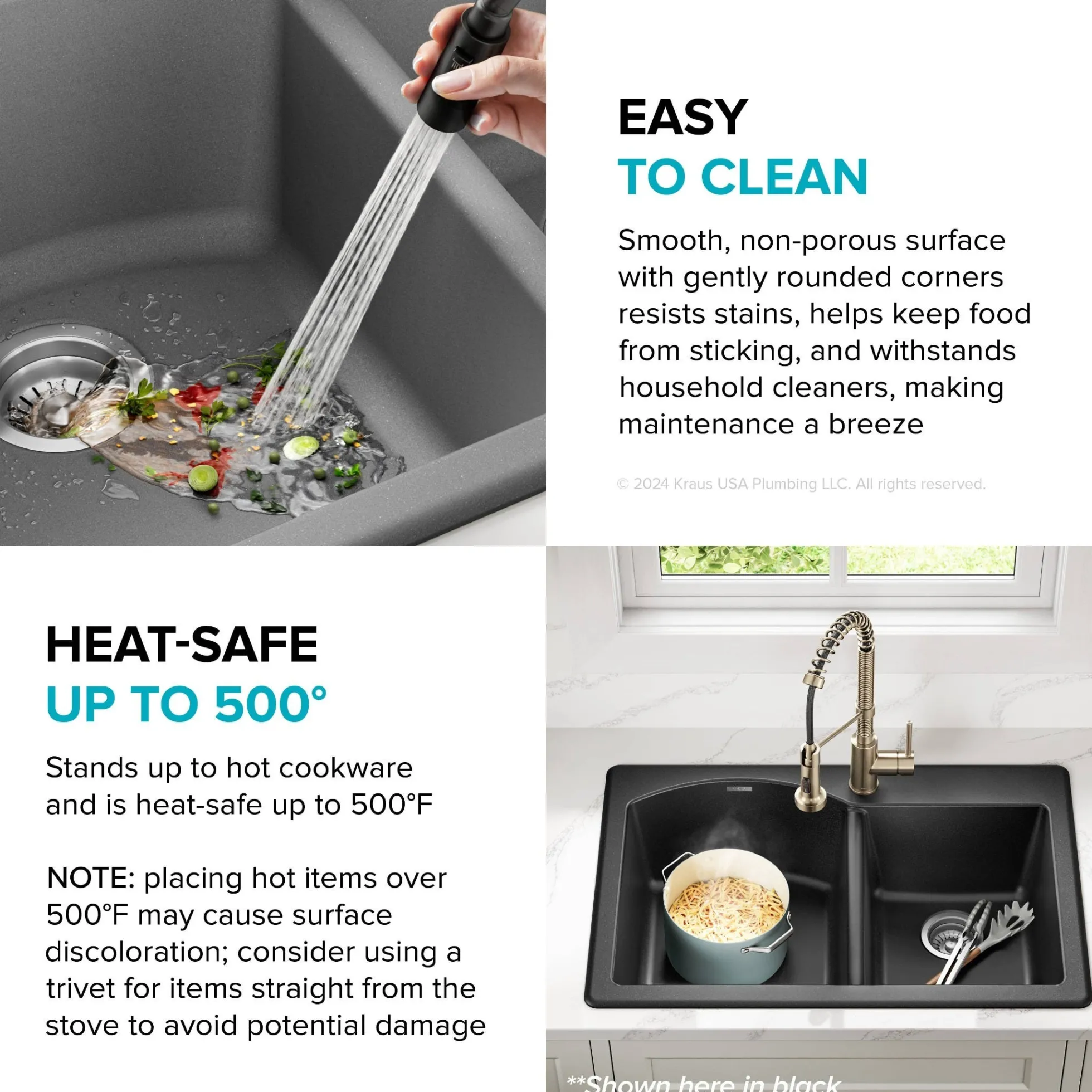 33” Drop In / Undermount 60/40 Double Bowl Granite Kitchen Sink in Grey
