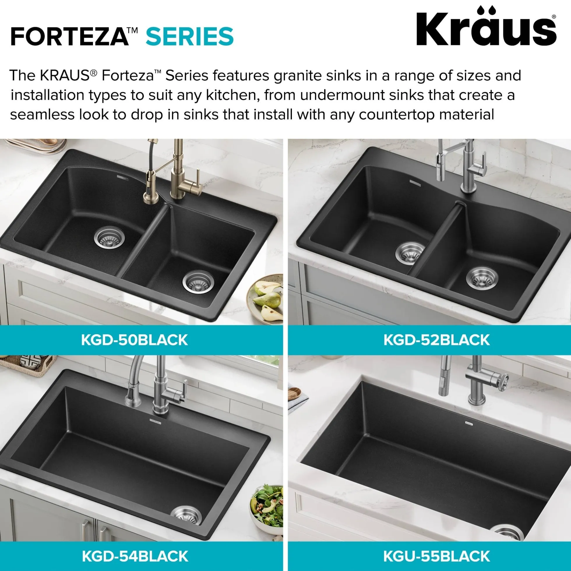 33” Drop In / Undermount 50/50 Double Bowl Granite Kitchen Sink in Black