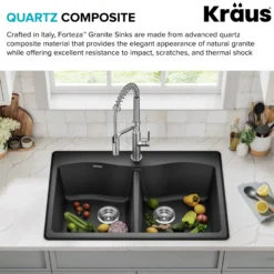 33” Drop In / Undermount 50/50 Double Bowl Granite Kitchen Sink in Black