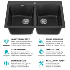 33” Drop In / Undermount 50/50 Double Bowl Granite Kitchen Sink in Black