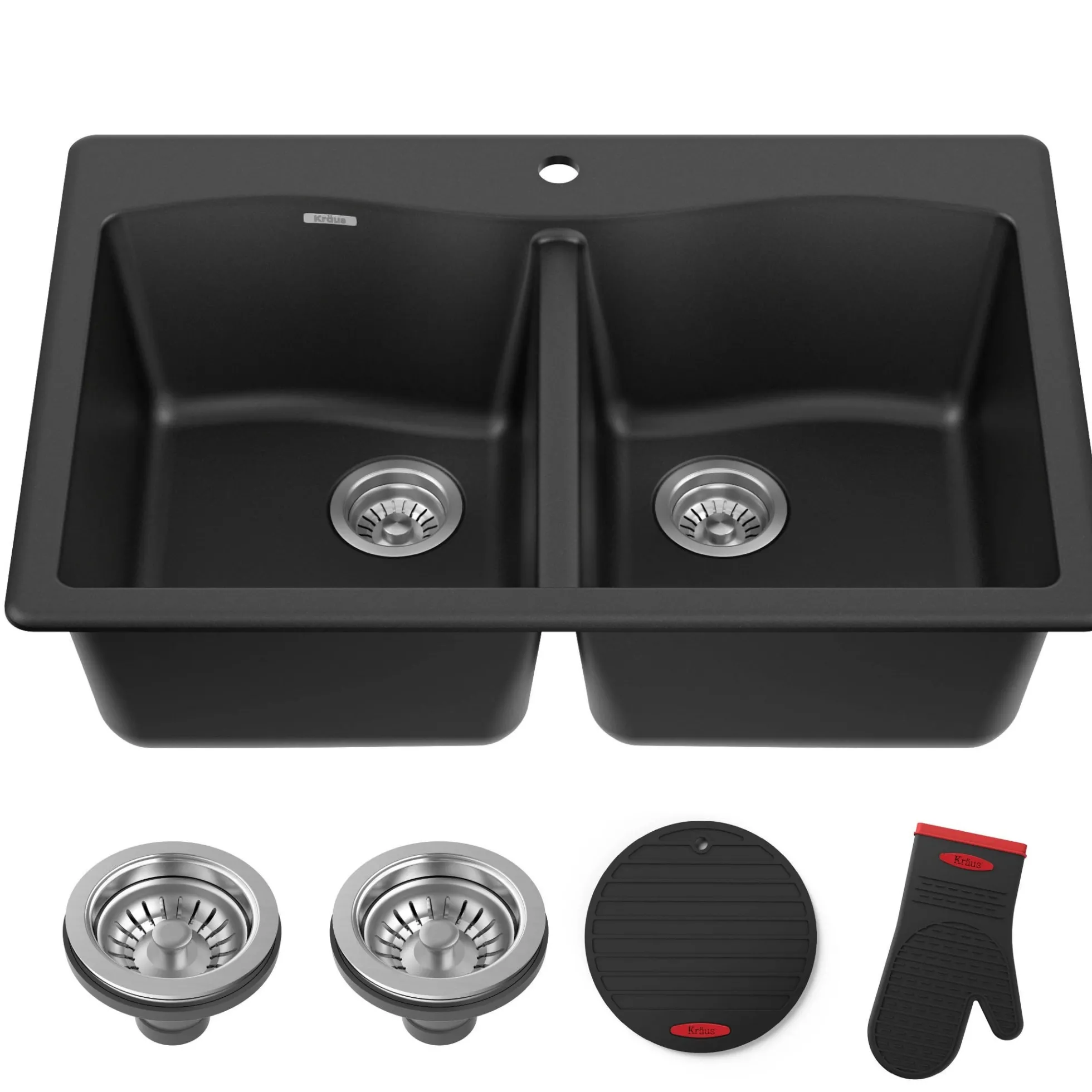 33” Drop In / Undermount 50/50 Double Bowl Granite Kitchen Sink in Black