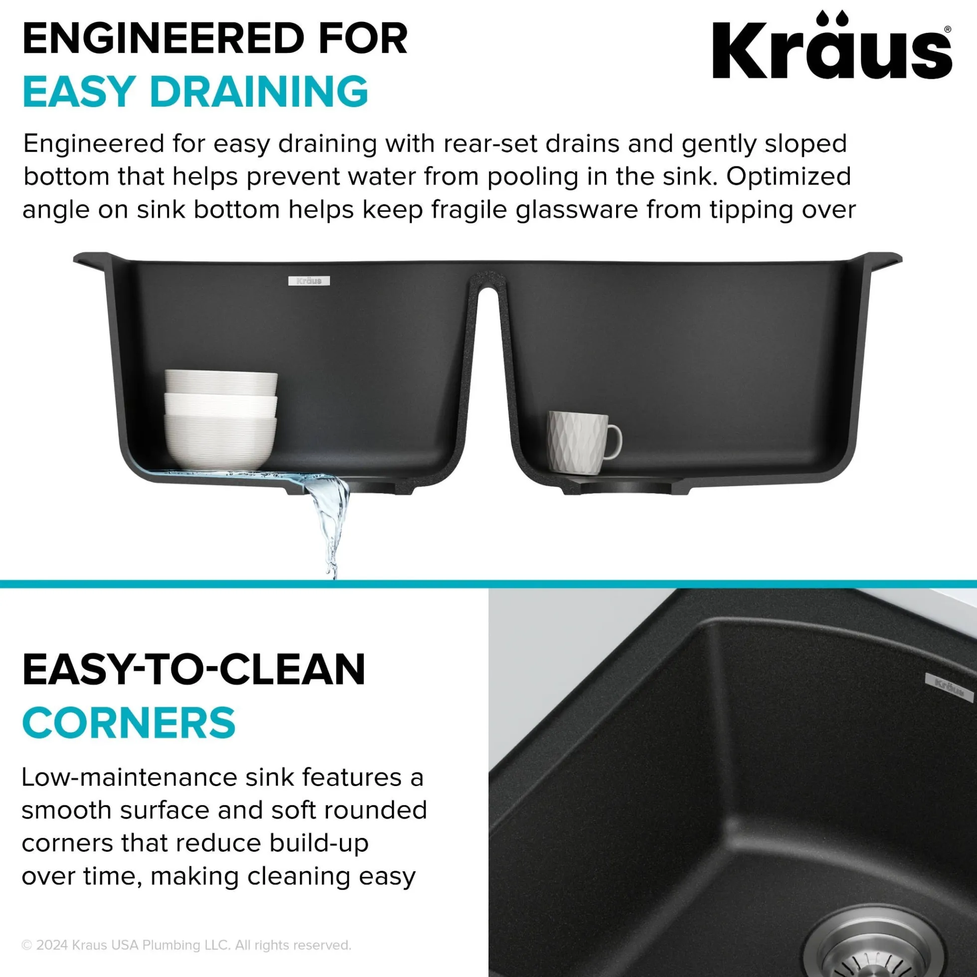 33” Drop In / Undermount 50/50 Double Bowl Granite Kitchen Sink in Black