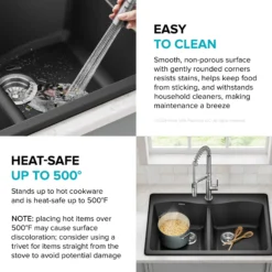 33” Drop In / Undermount 50/50 Double Bowl Granite Kitchen Sink in Black
