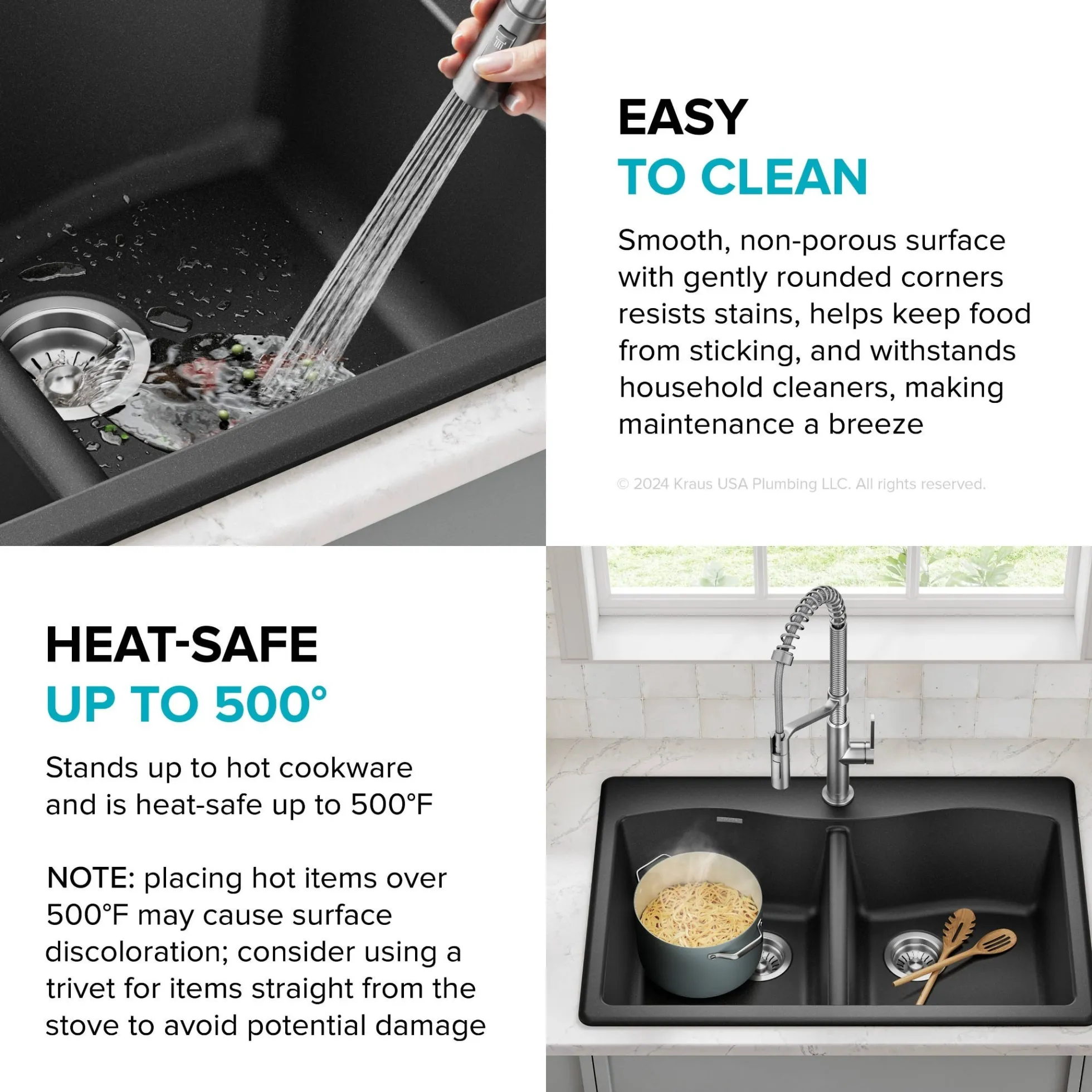 33” Drop In / Undermount 50/50 Double Bowl Granite Kitchen Sink in Black