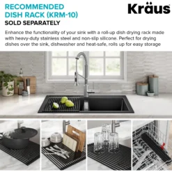 33” Drop-In / Undermount 50/50 Double Bowl Granite Kitchen Sink in Black Onyx
