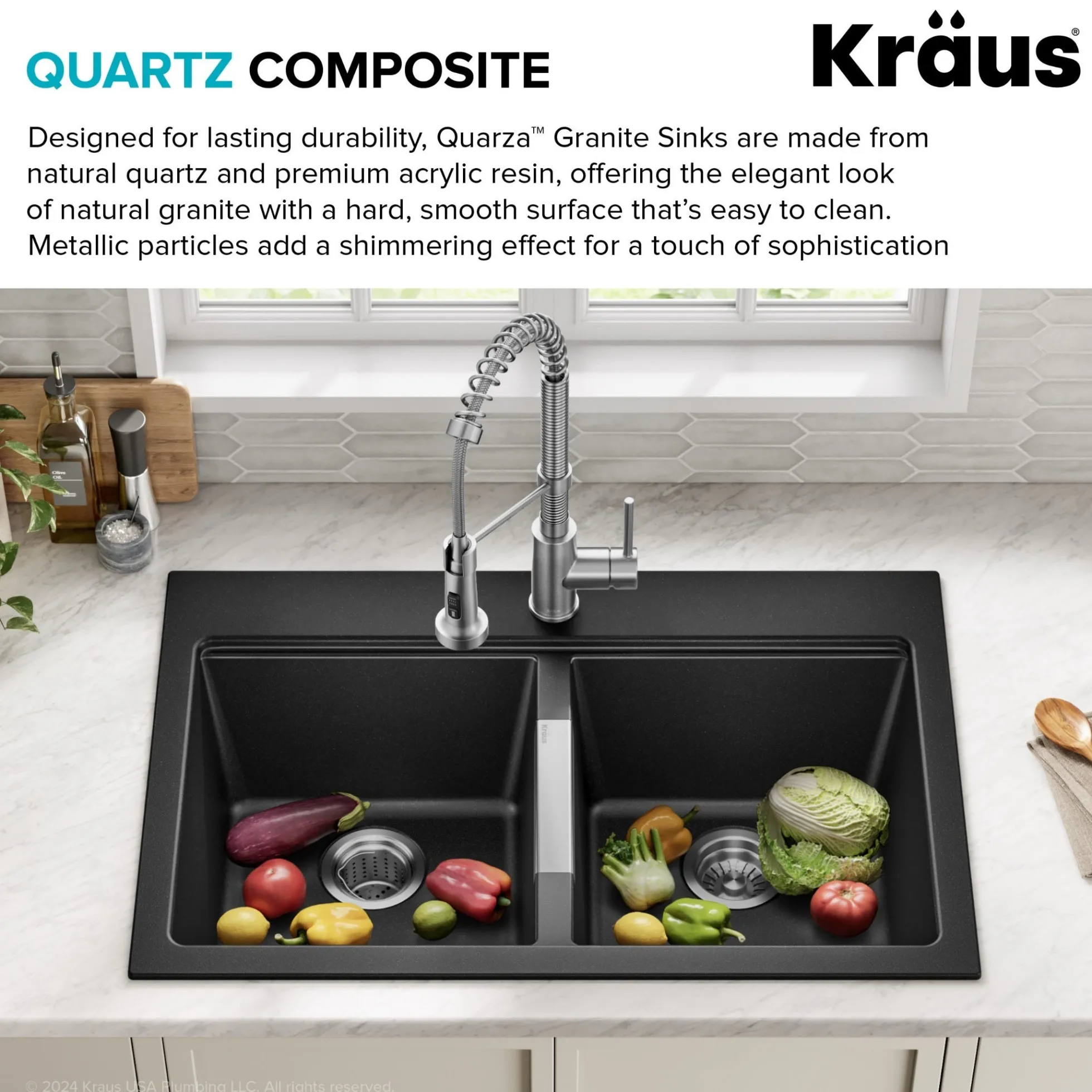 33” Drop-In / Undermount 50/50 Double Bowl Granite Kitchen Sink in Black Onyx