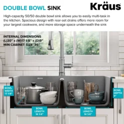 33” Drop In / Undermount 50/50 Double Bowl Granite Kitchen Sink in Grey