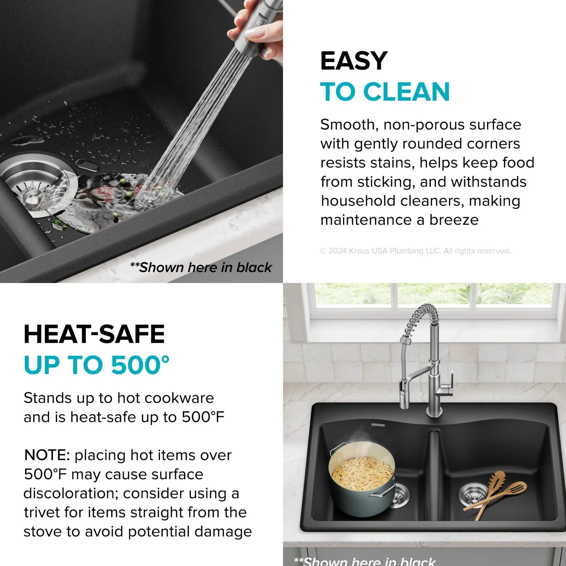 33” Drop In / Undermount 50/50 Double Bowl Granite Kitchen Sink in Grey
