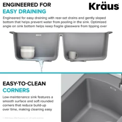 33” Drop In / Undermount 50/50 Double Bowl Granite Kitchen Sink in Grey