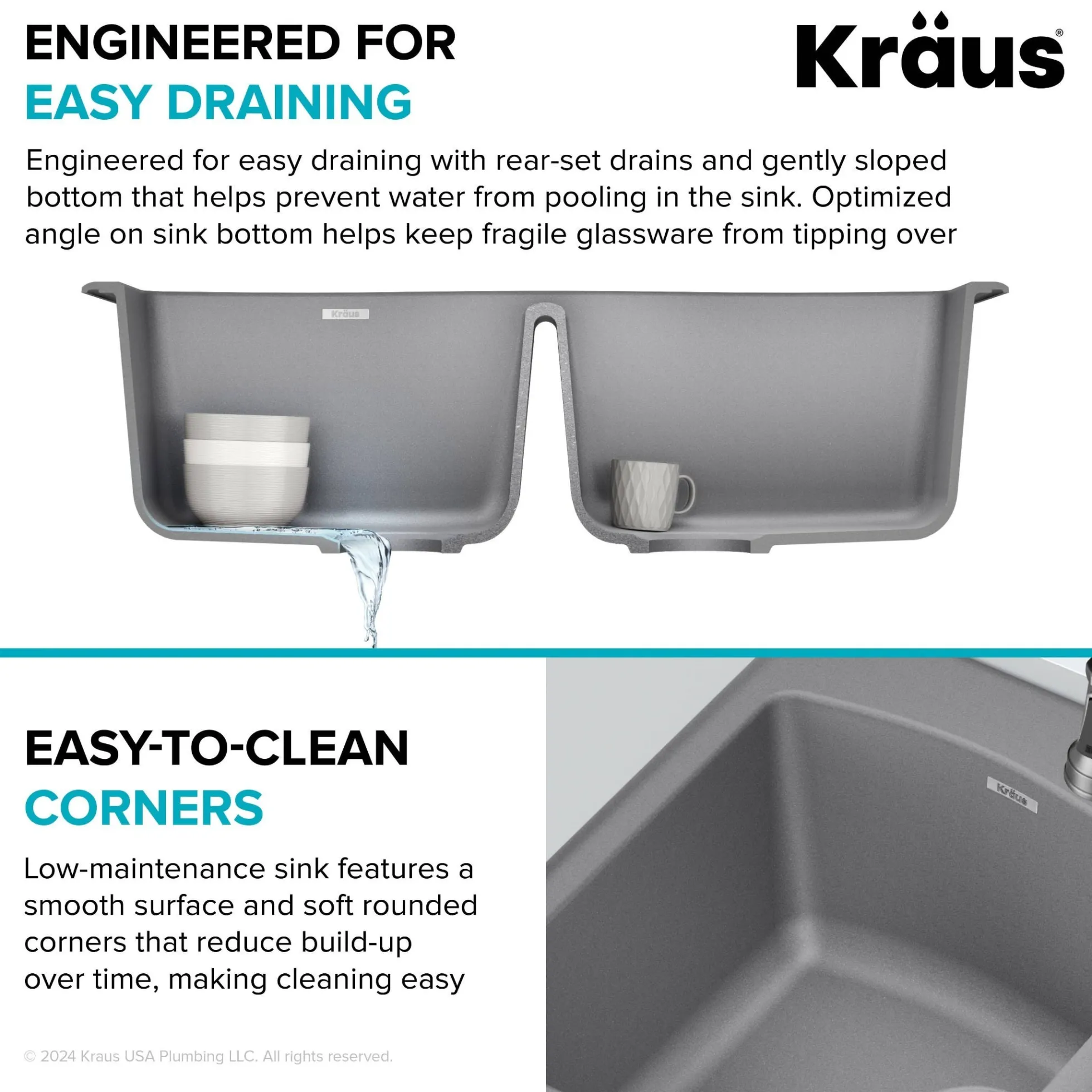 33” Drop In / Undermount 50/50 Double Bowl Granite Kitchen Sink in Grey