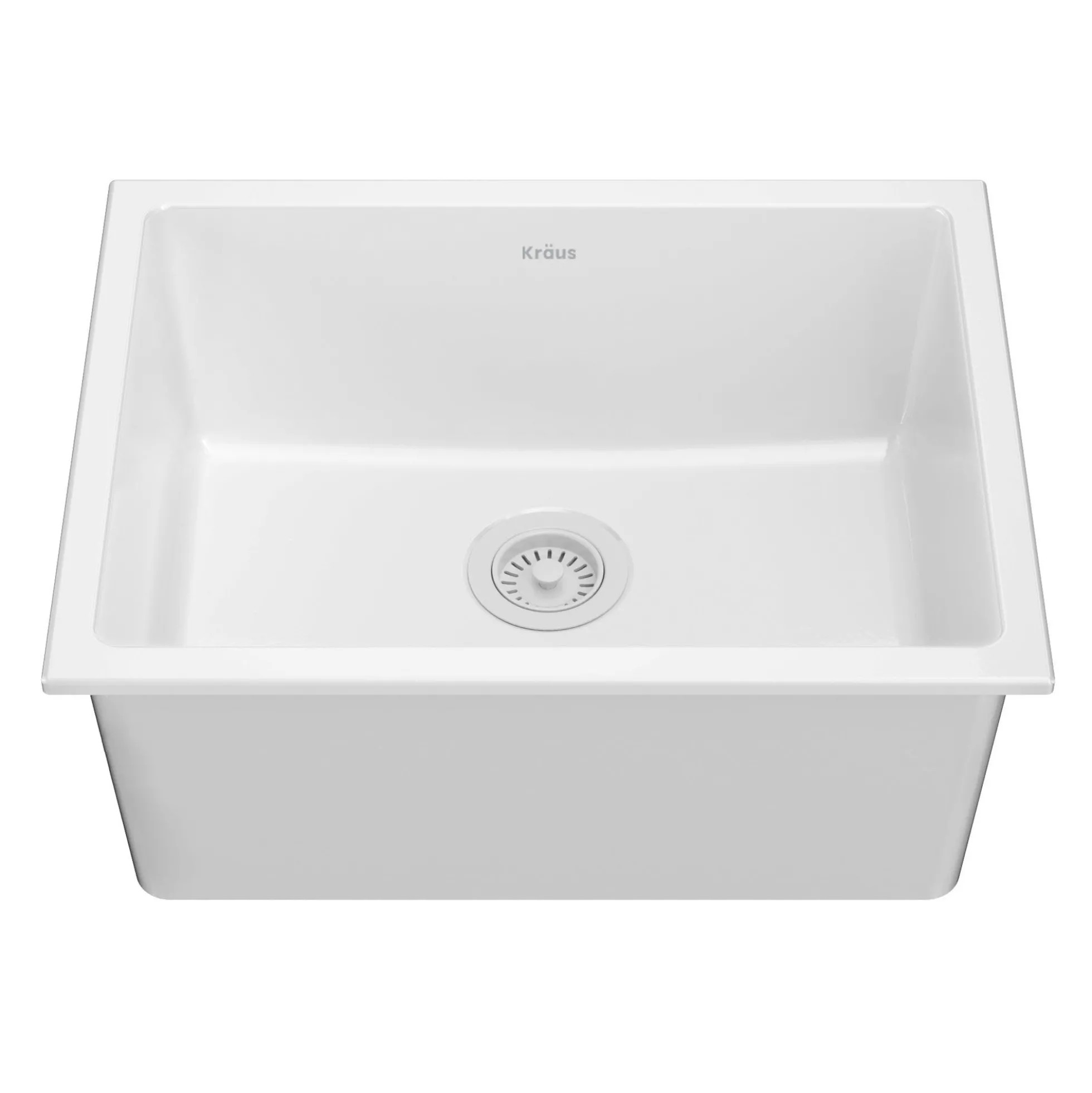 24" Drop-In / Undermount Fireclay Single Bowl Kitchen Sink with Thick Mounting Deck in Gloss White