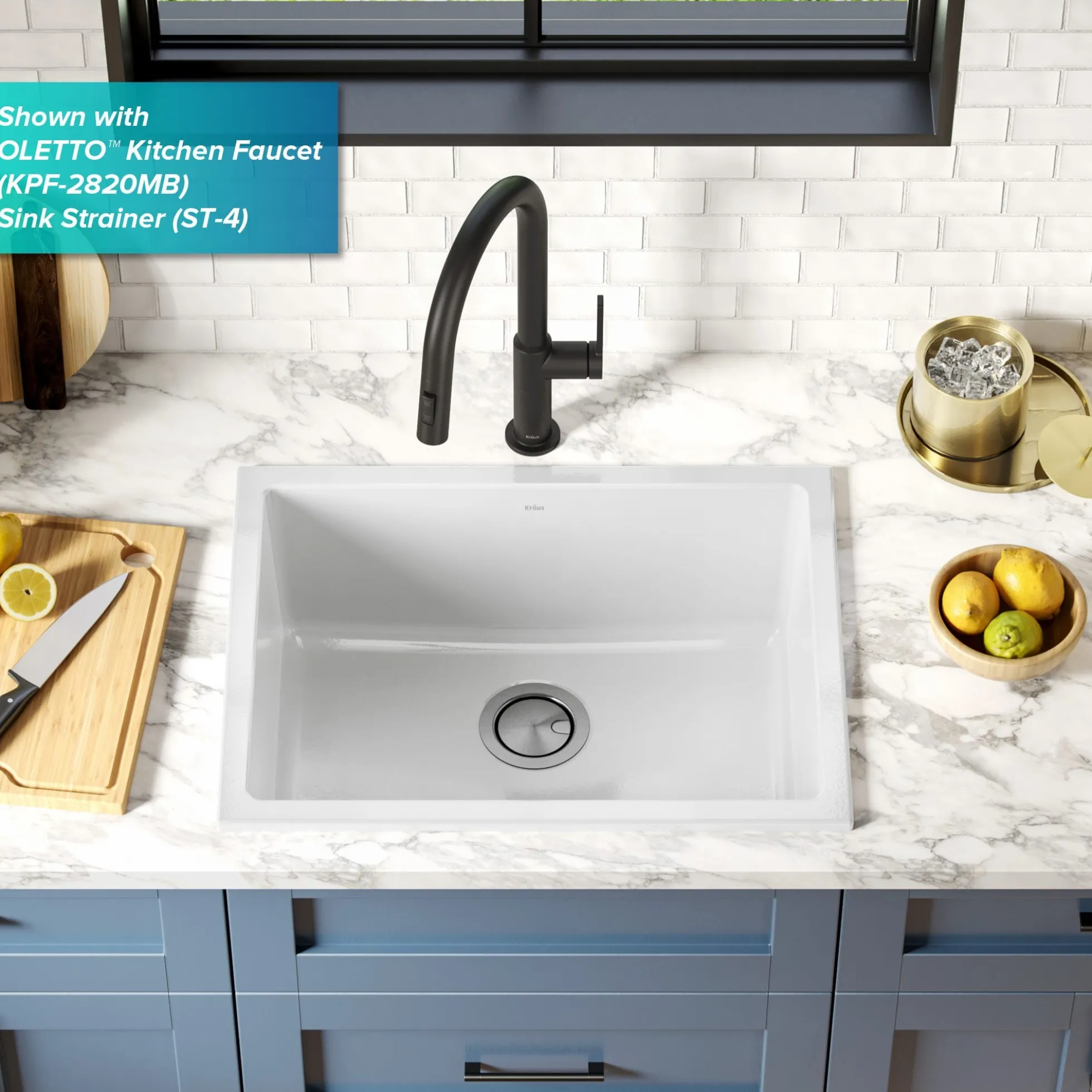 24" Drop-In / Undermount Fireclay Single Bowl Kitchen Sink with Thick Mounting Deck in Gloss White