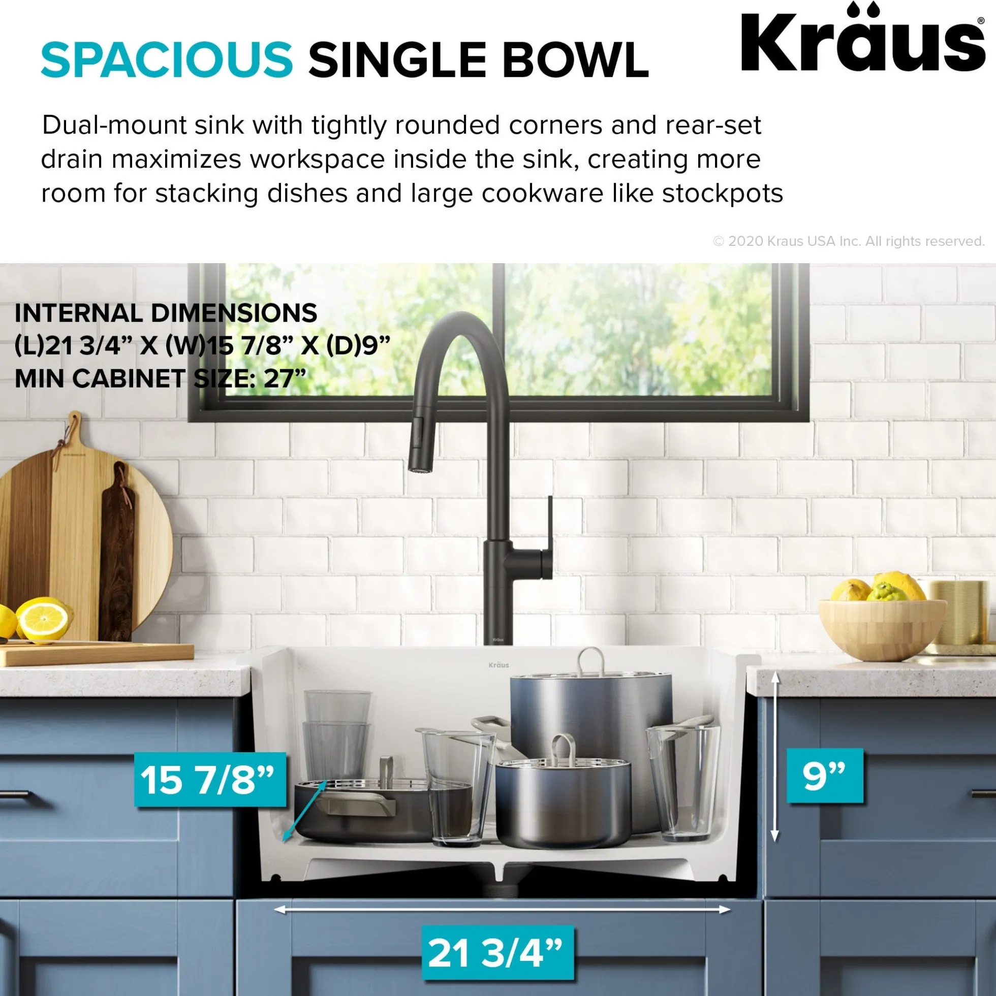 24" Drop-In / Undermount Fireclay Single Bowl Kitchen Sink with Thick Mounting Deck in Gloss White