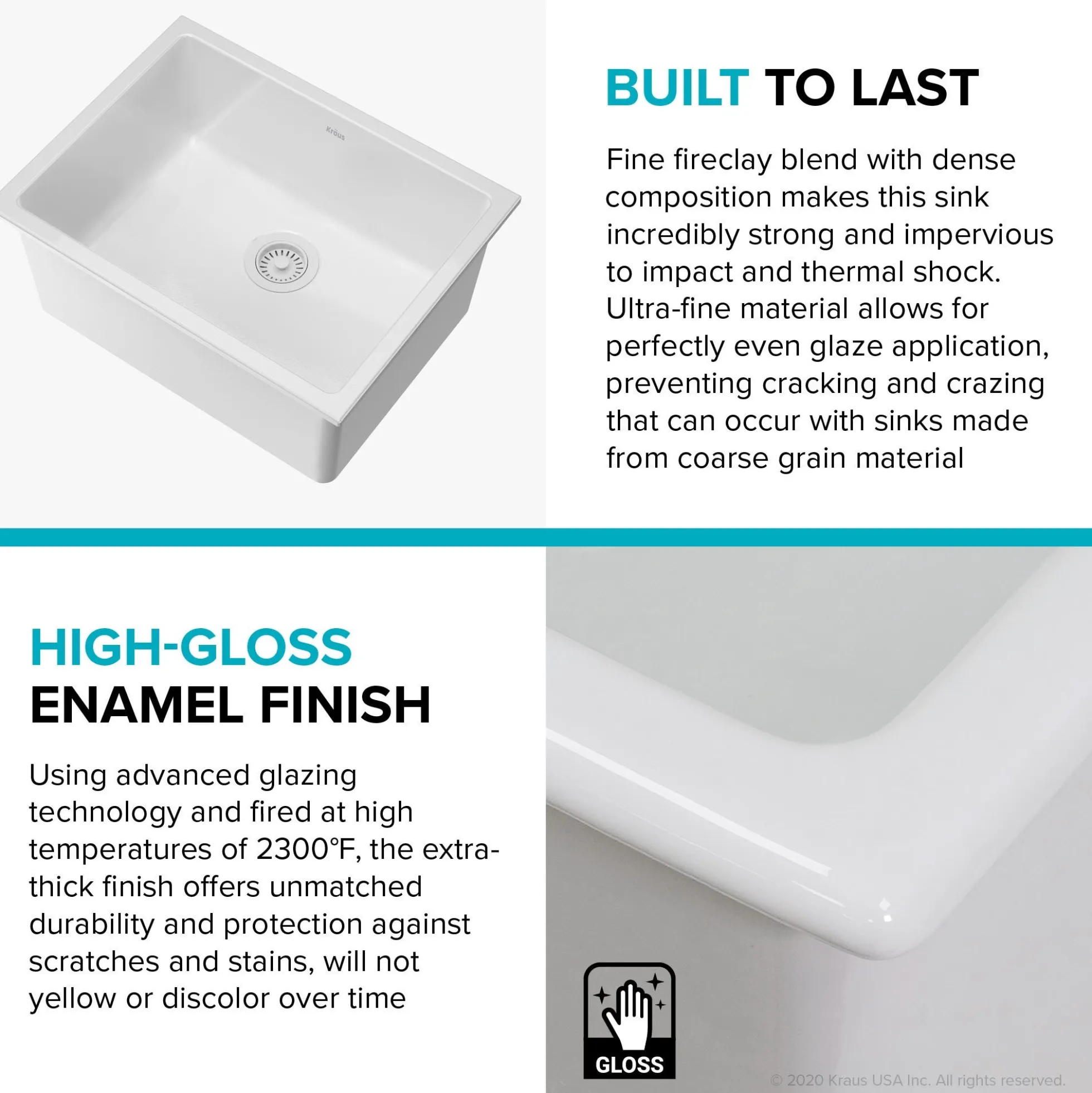 24" Drop-In / Undermount Fireclay Single Bowl Kitchen Sink with Thick Mounting Deck in Gloss White