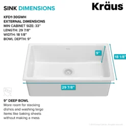 30" Drop-In / Undermount Fireclay Single Bowl Kitchen Sink with Thick Mounting Deck in Gloss White
