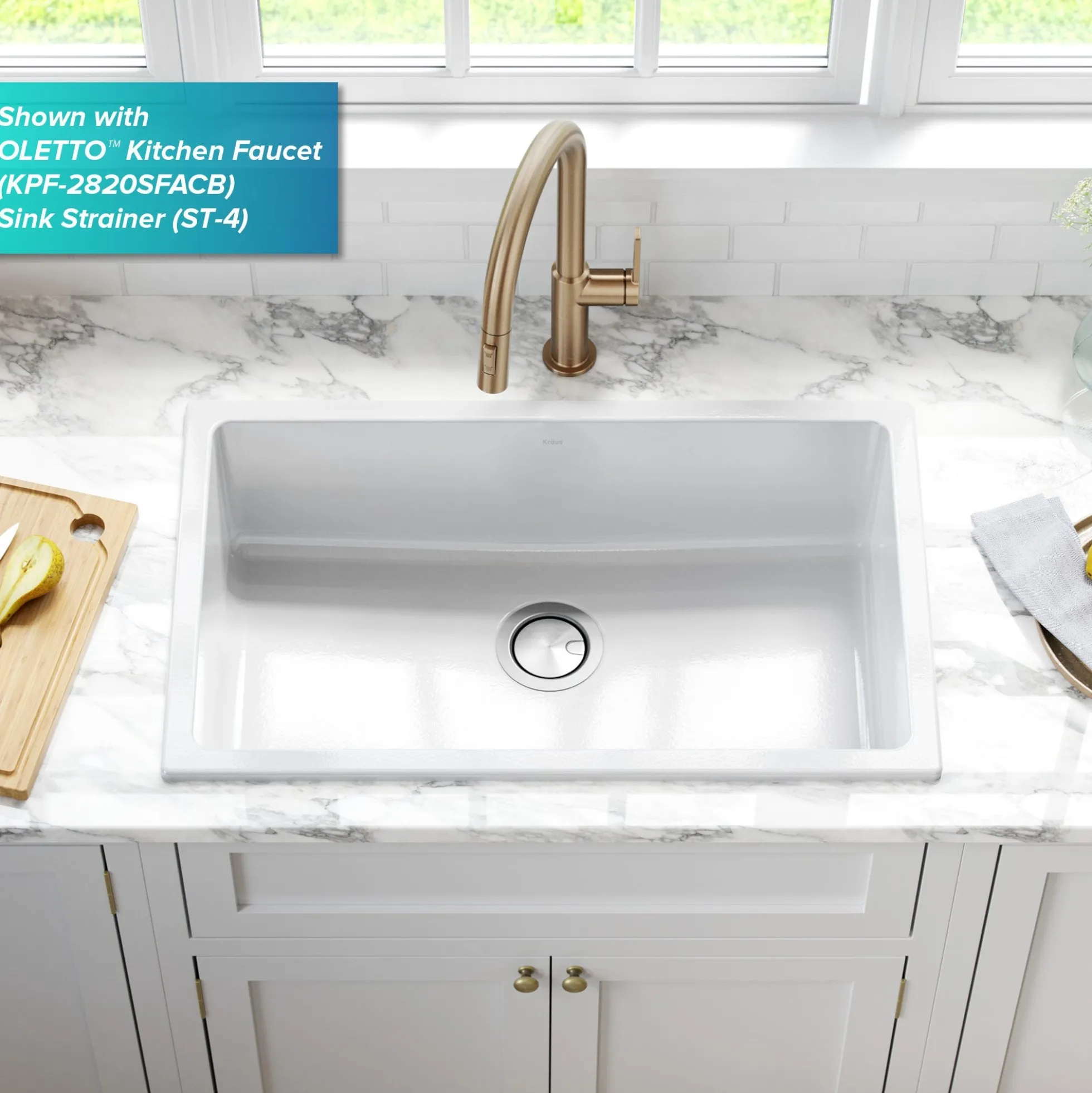 30" Drop-In / Undermount Fireclay Single Bowl Kitchen Sink with Thick Mounting Deck in Gloss White