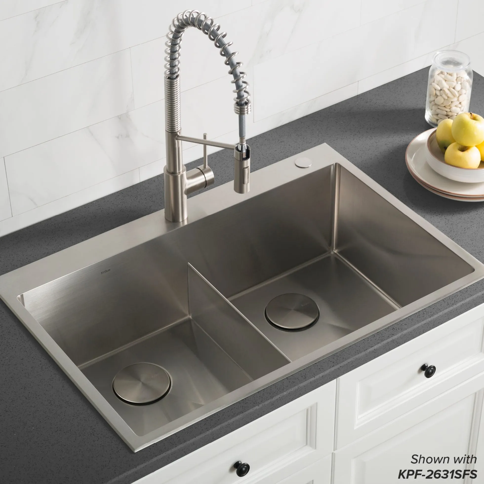33" Drop In / Undermount 16 Gauge Double Bowl 2-Hole Stainless Steel Kitchen Sink