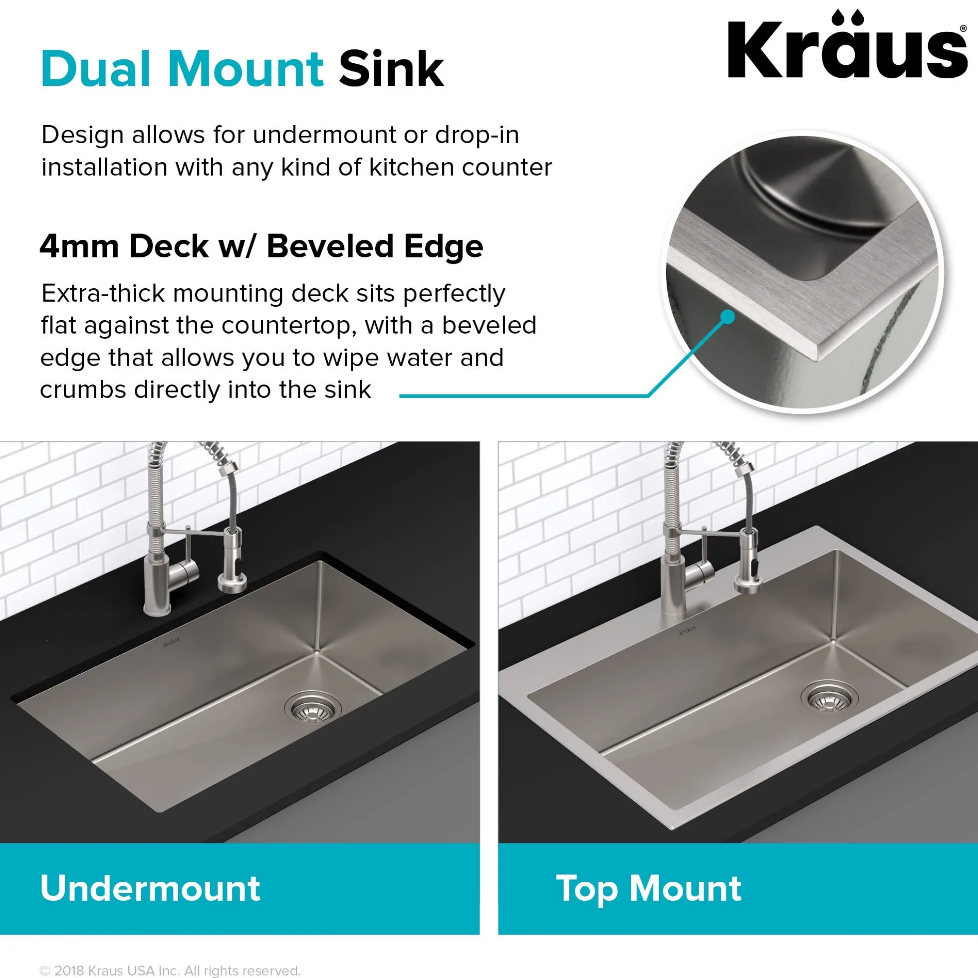 33" Drop In / Undermount 16 Gauge Double Bowl 2-Hole Stainless Steel Kitchen Sink