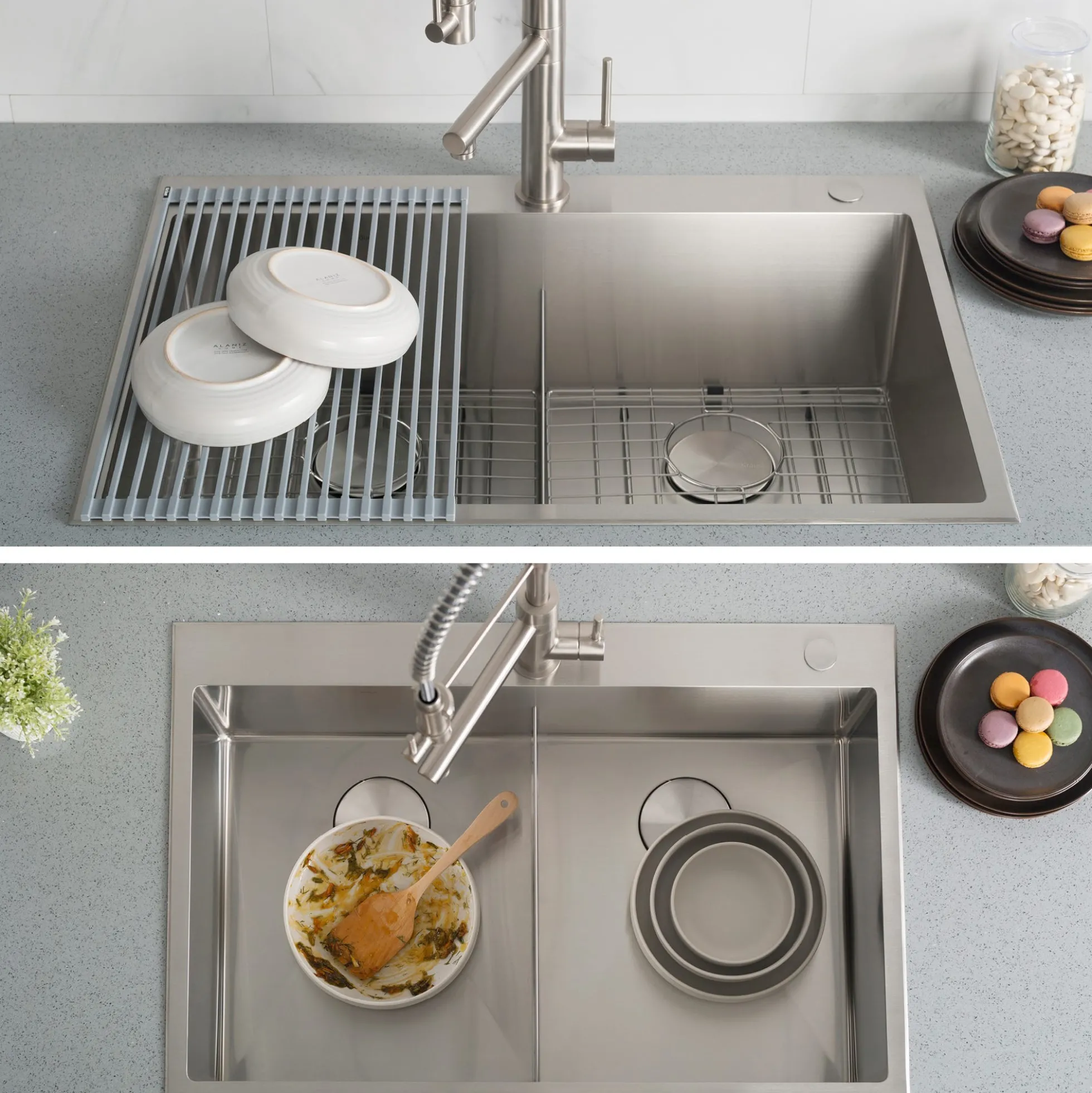 33" Drop In / Undermount 16 Gauge Double Bowl 2-Hole Stainless Steel Kitchen Sink