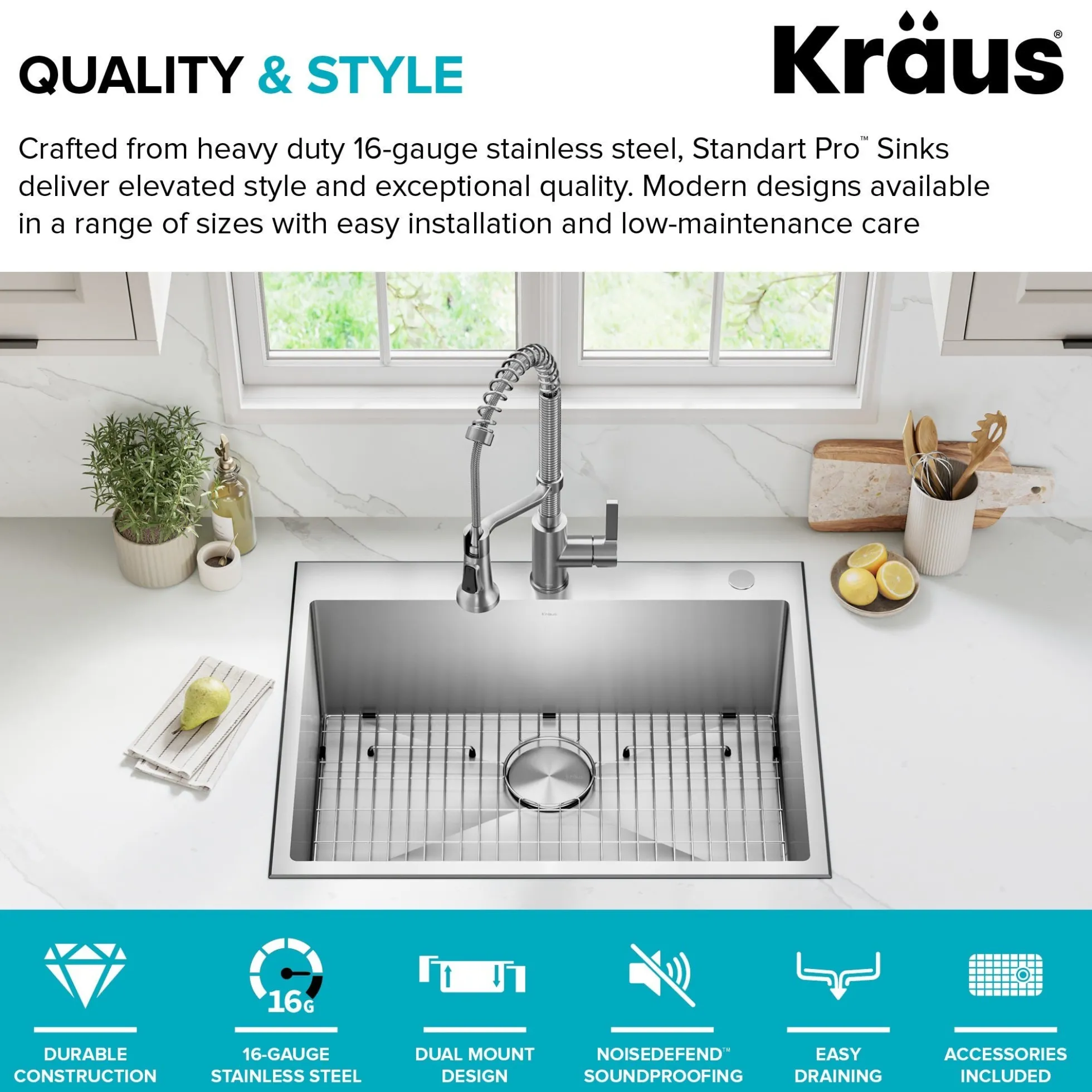 28” Drop In / Undermount 16 Gauge Single Bowl 2-Hole Stainless Steel Kitchen Sink