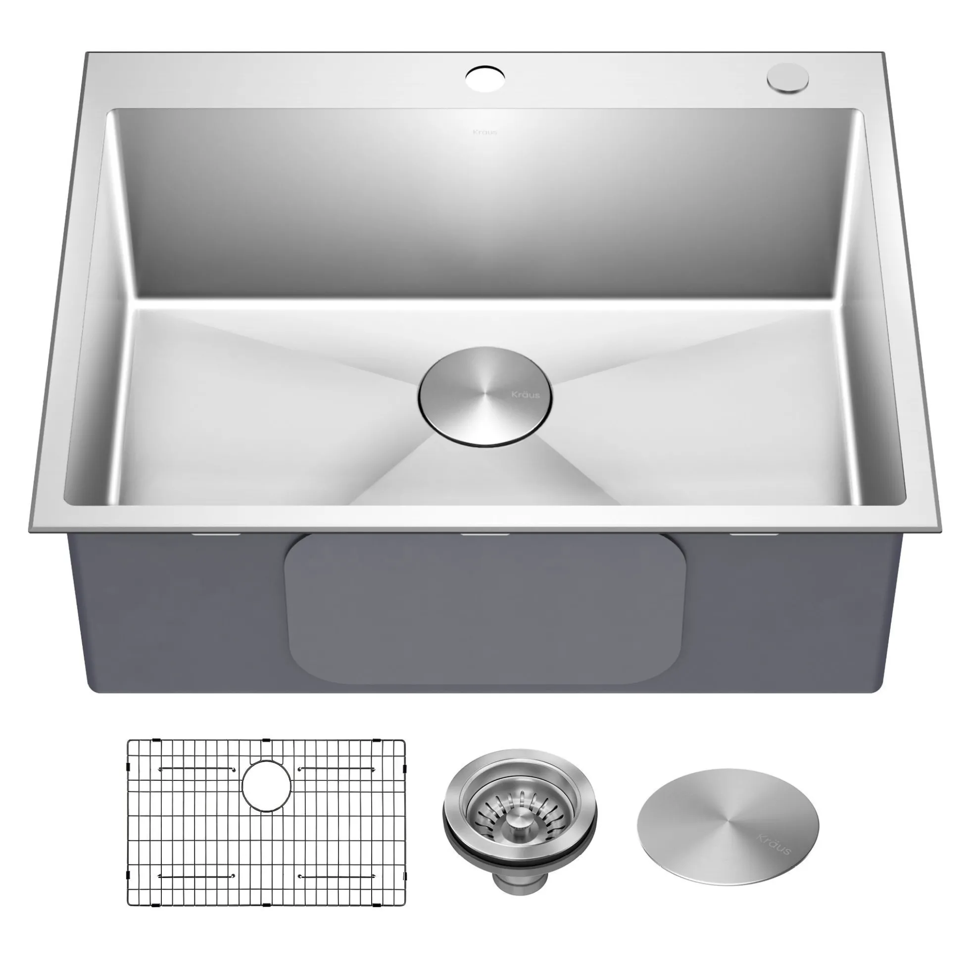 28” Drop In / Undermount 16 Gauge Single Bowl 2-Hole Stainless Steel Kitchen Sink