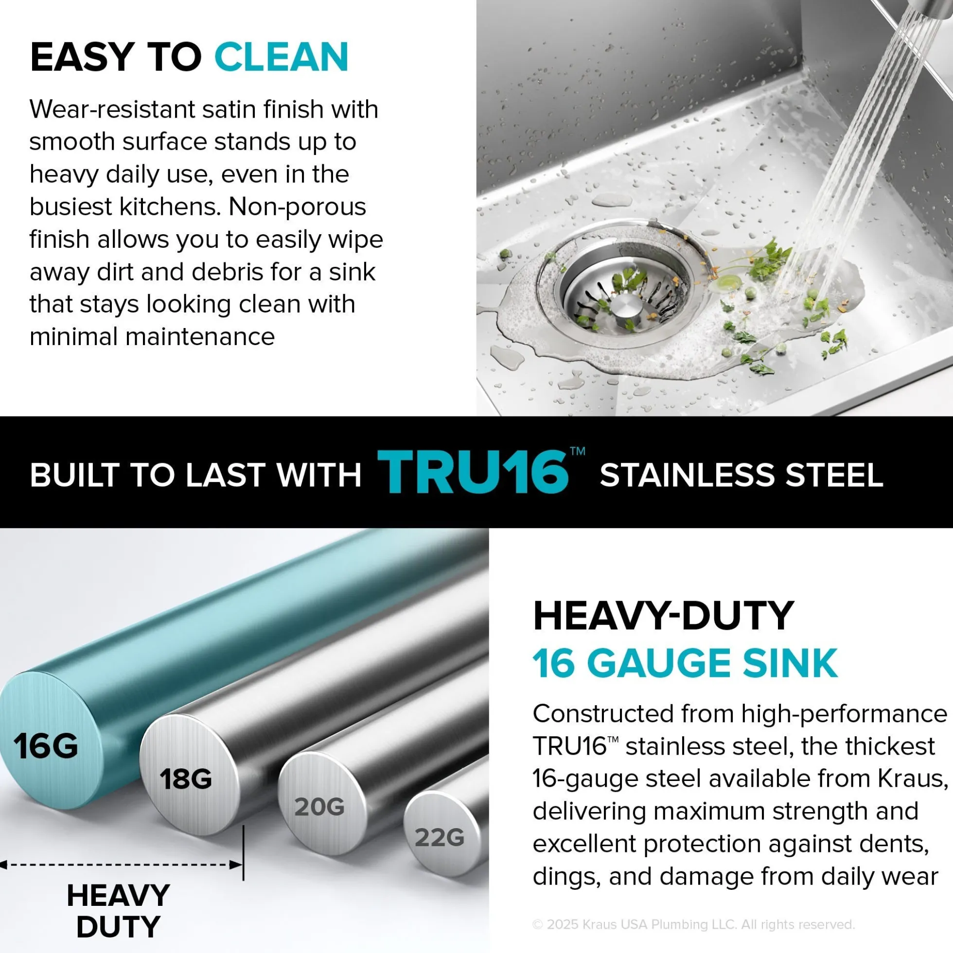 28” Drop In / Undermount 16 Gauge Single Bowl 2-Hole Stainless Steel Kitchen Sink