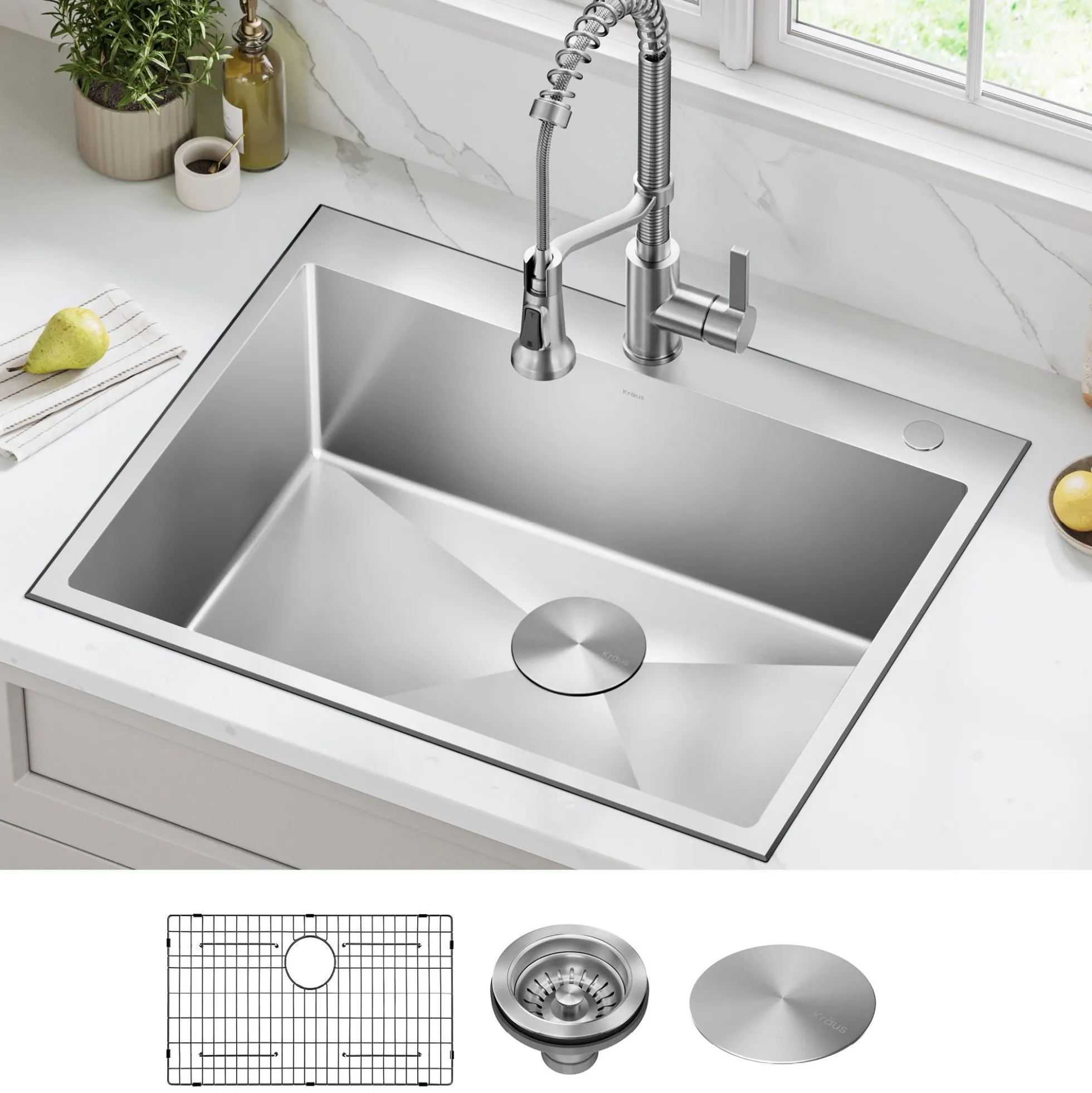 28” Drop In / Undermount 16 Gauge Single Bowl 2-Hole Stainless Steel Kitchen Sink
