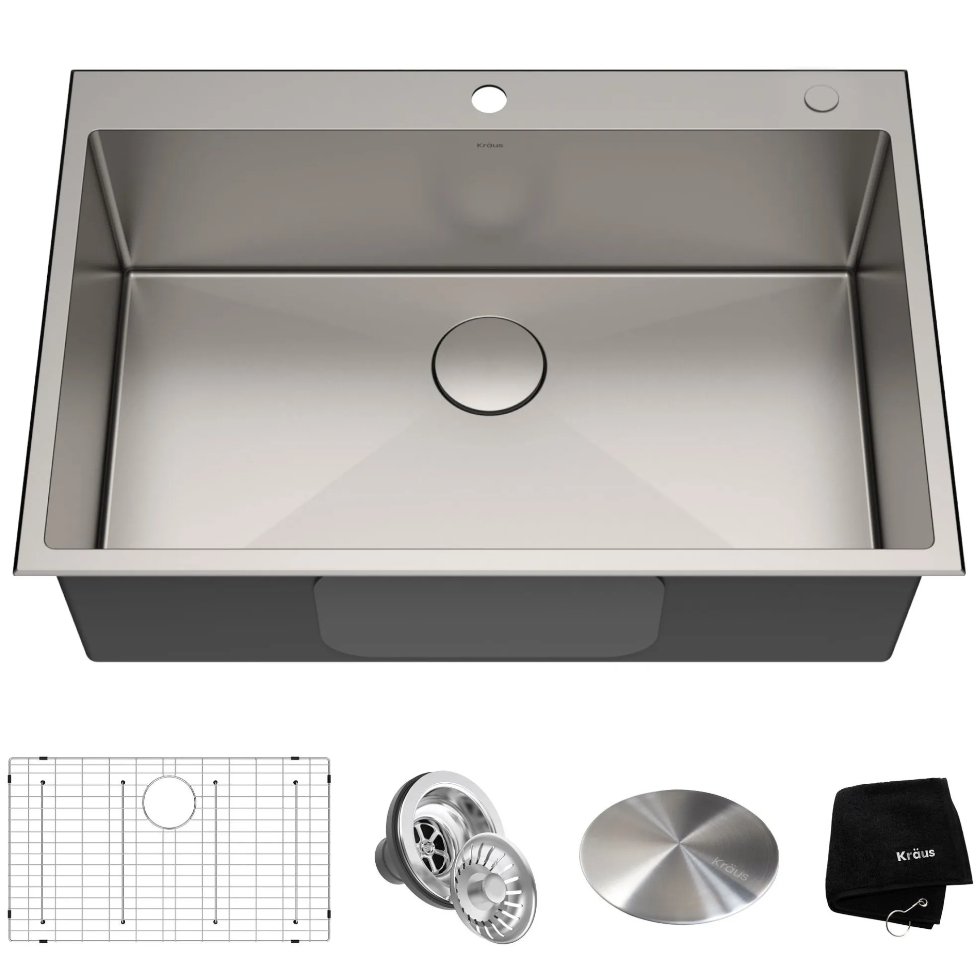 33" Drop In / Undermount 16 Gauge Single Bowl 2-Hole Stainless Steel Kitchen Sink