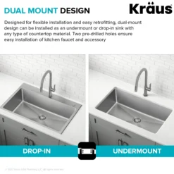 33” Drop-In / Undermount 18 Gauge Stainless Steel Single Bowl Kitchen Sink and Pull-Down Faucet in Spot-Free Stainless Steel Finish