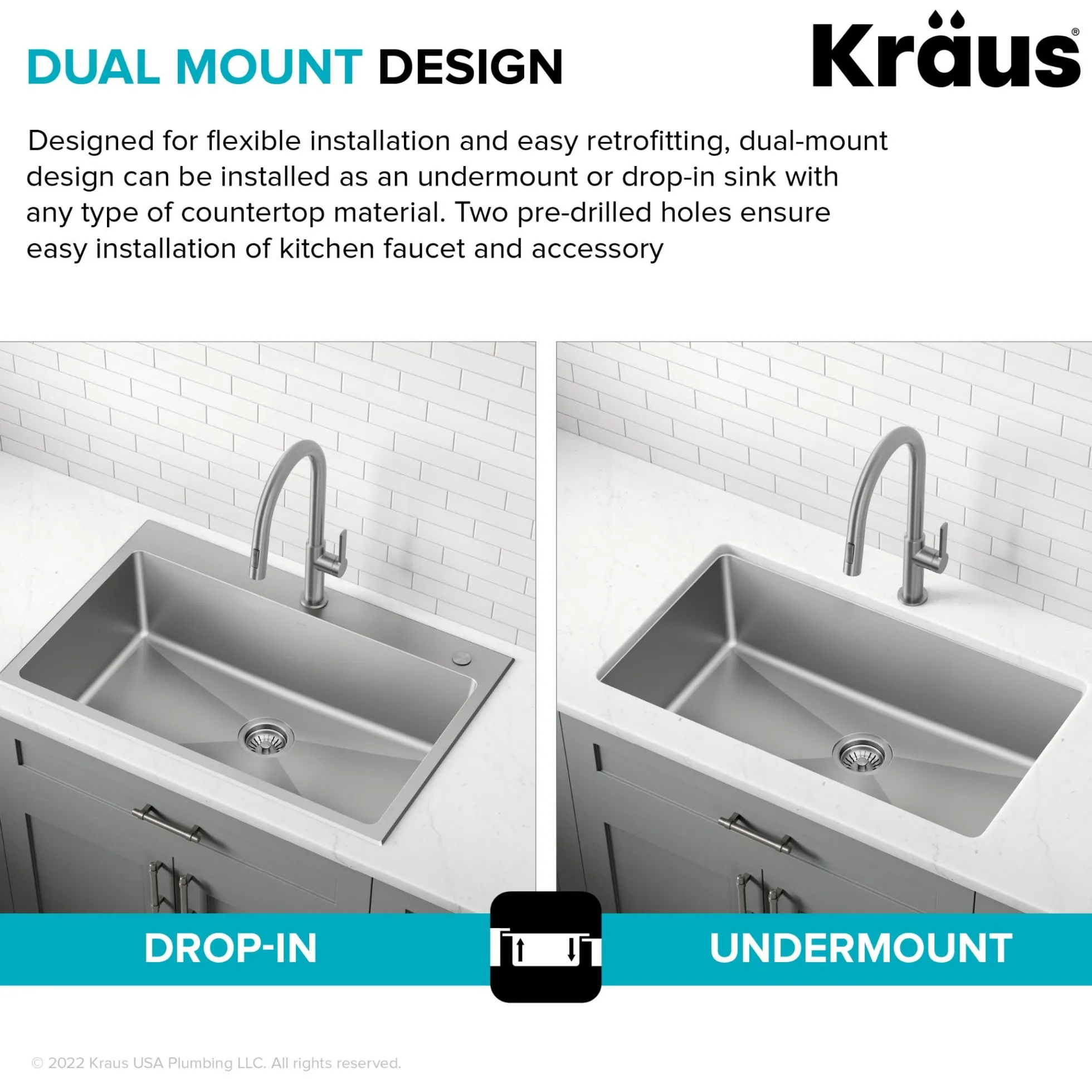 33” Drop-In / Undermount 18 Gauge Stainless Steel Single Bowl Kitchen Sink and Pull-Down Faucet in Spot-Free Stainless Steel Finish
