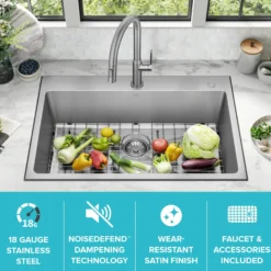 33” Drop-In / Undermount 18 Gauge Stainless Steel Single Bowl Kitchen Sink and Pull-Down Faucet in Spot-Free Stainless Steel Finish