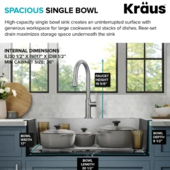 33” Drop-In / Undermount 18 Gauge Stainless Steel Single Bowl Kitchen Sink and Pull-Down Faucet in Spot-Free Stainless Steel Finish