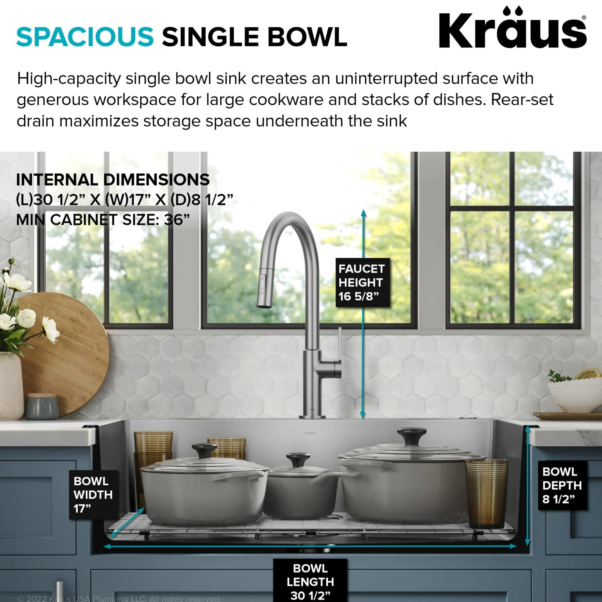 33” Drop-In / Undermount 18 Gauge Stainless Steel Single Bowl Kitchen Sink and Pull-Down Faucet in Spot-Free Stainless Steel Finish