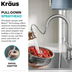 33” Drop-In / Undermount 18 Gauge Stainless Steel Single Bowl Kitchen Sink and Pull-Down Faucet in Spot-Free Stainless Steel Finish