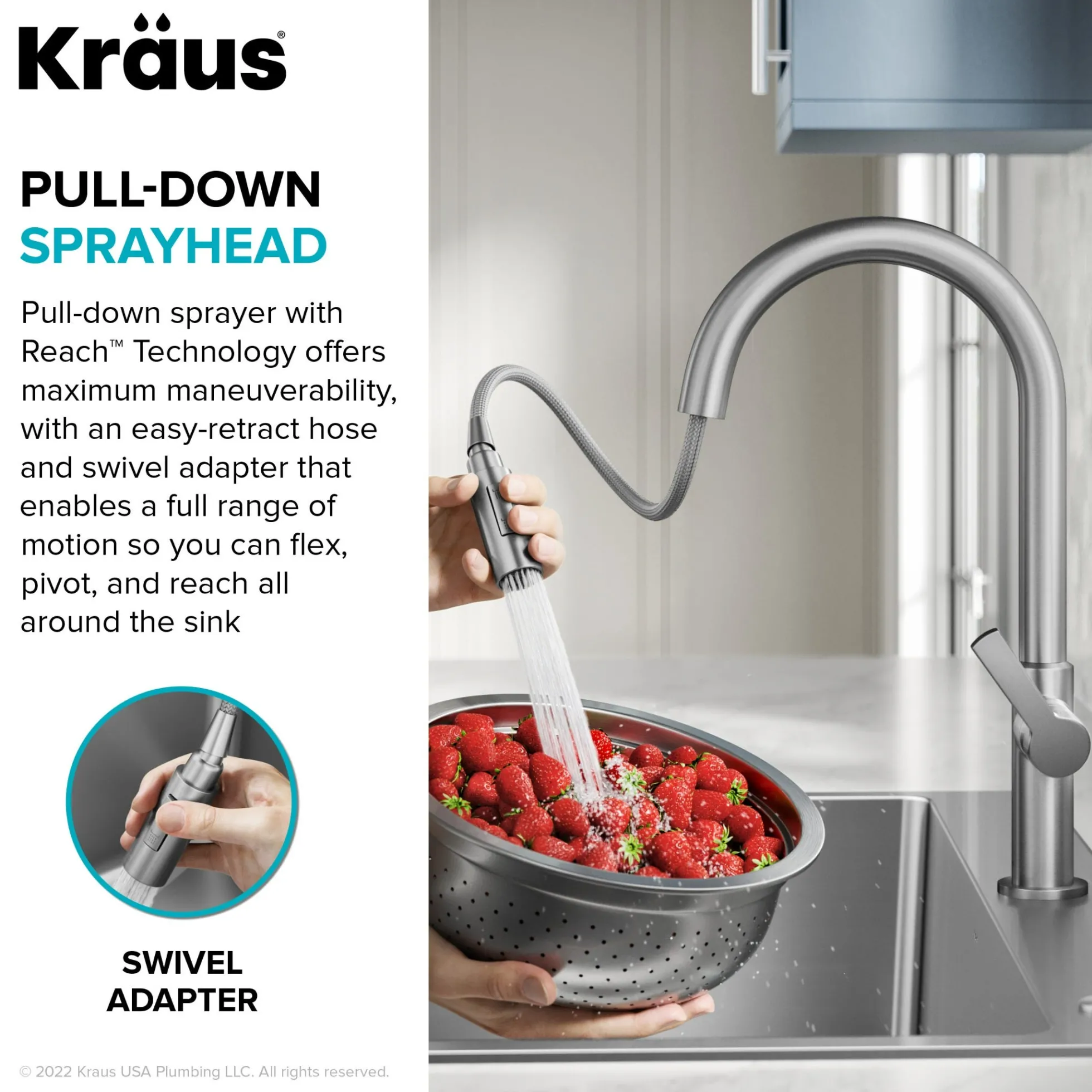33” Drop-In / Undermount 18 Gauge Stainless Steel Single Bowl Kitchen Sink and Pull-Down Faucet in Spot-Free Stainless Steel Finish