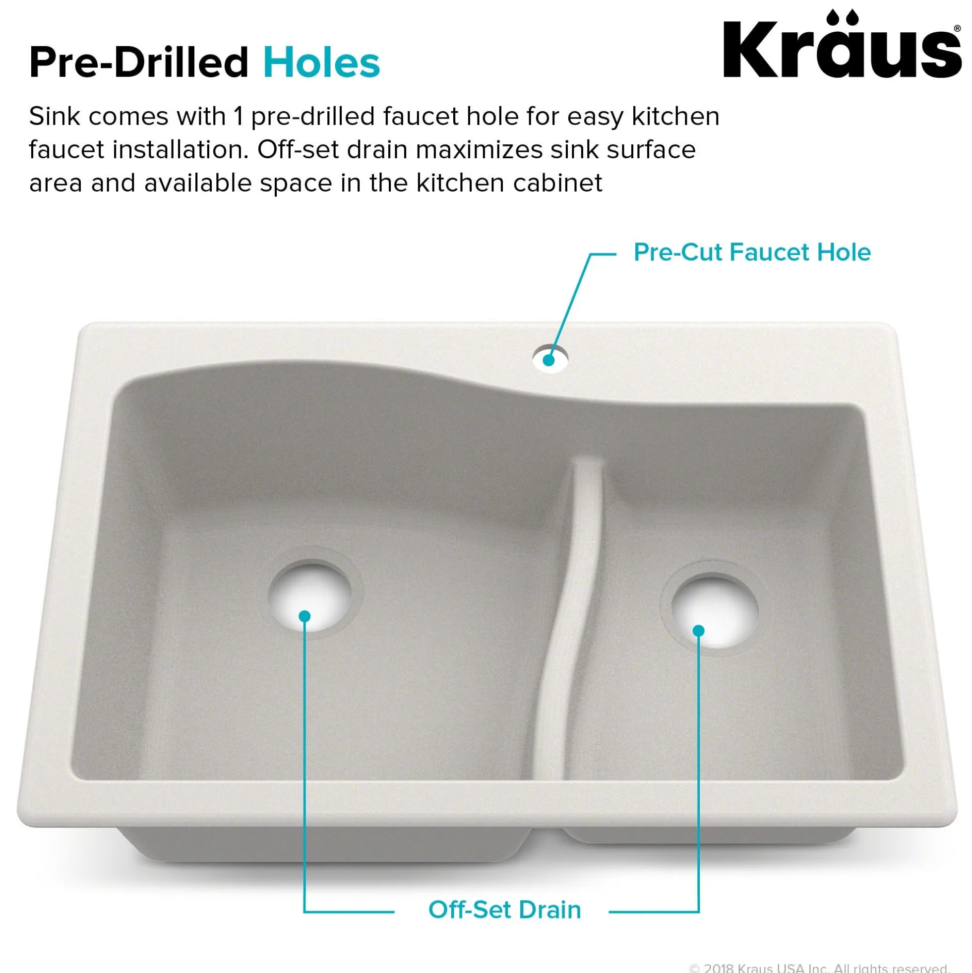 33" Drop-In/Undermount Granite 60/40 Double Bowl Kitchen Sink and Strainers in White