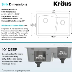 33" Drop-In/Undermount Granite 60/40 Double Bowl Kitchen Sink and Strainers in Grey