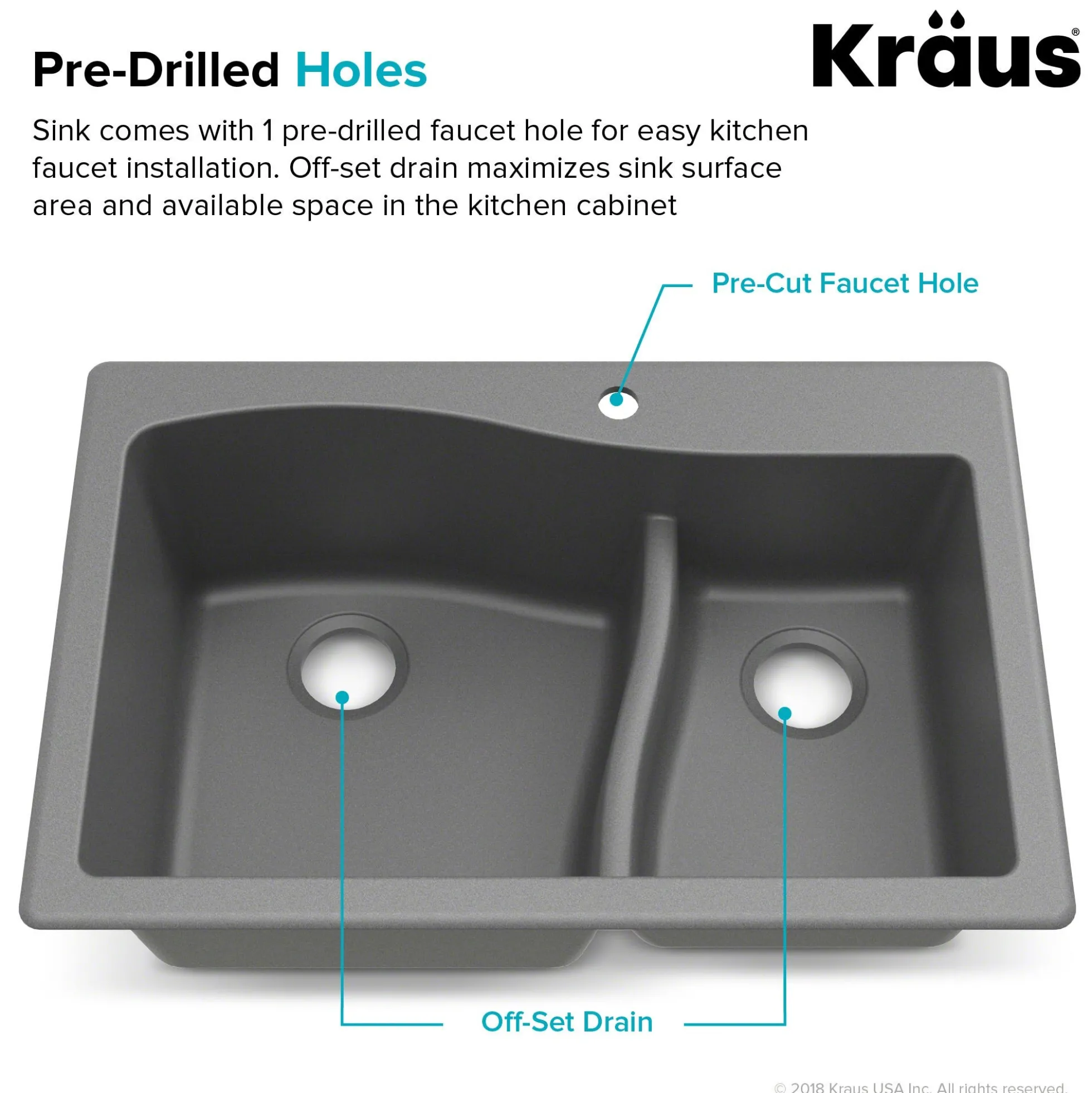 33" Drop-In/Undermount Granite 60/40 Double Bowl Kitchen Sink and Strainers in Grey