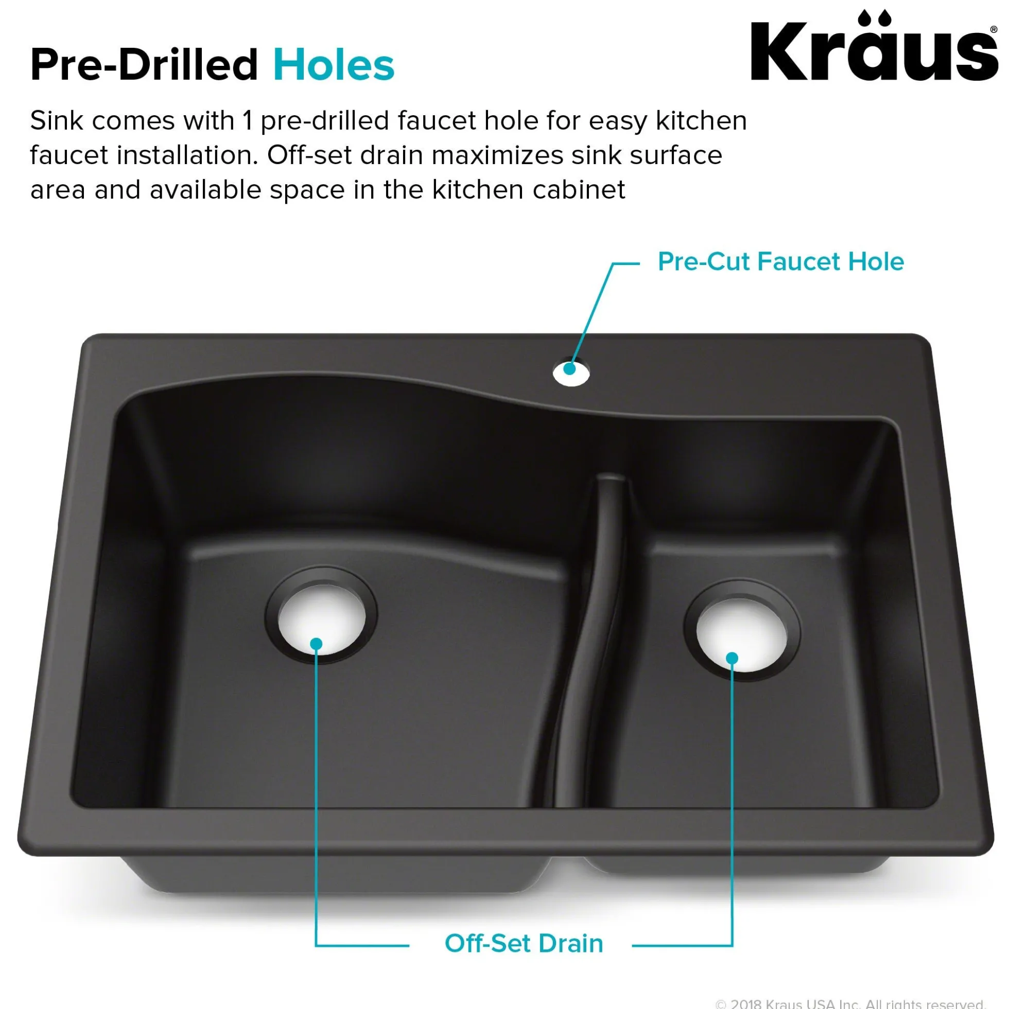 33" Drop-In/Undermount Granite 60/40 Double Bowl Kitchen Sink and Strainers in Black