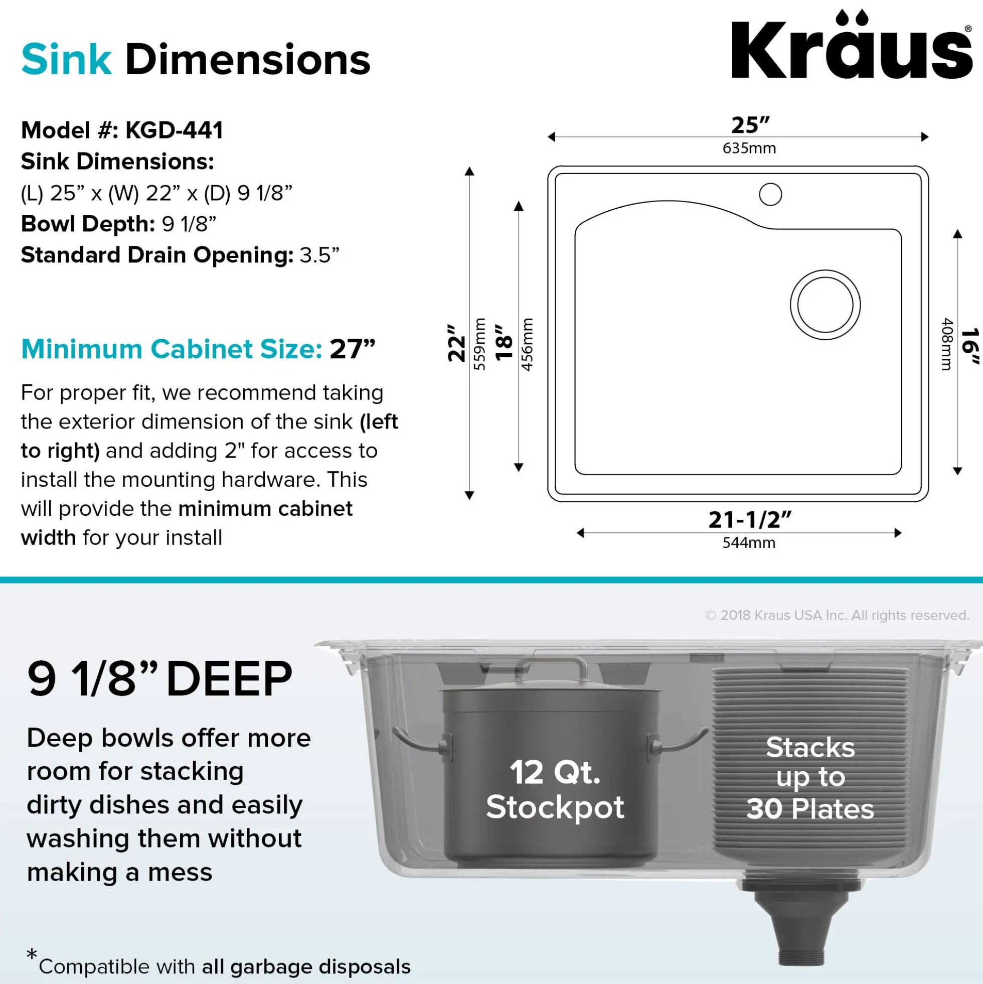 25" Drop-In/Undermount Granite Single Bowl Kitchen Sink and Strainer in Black