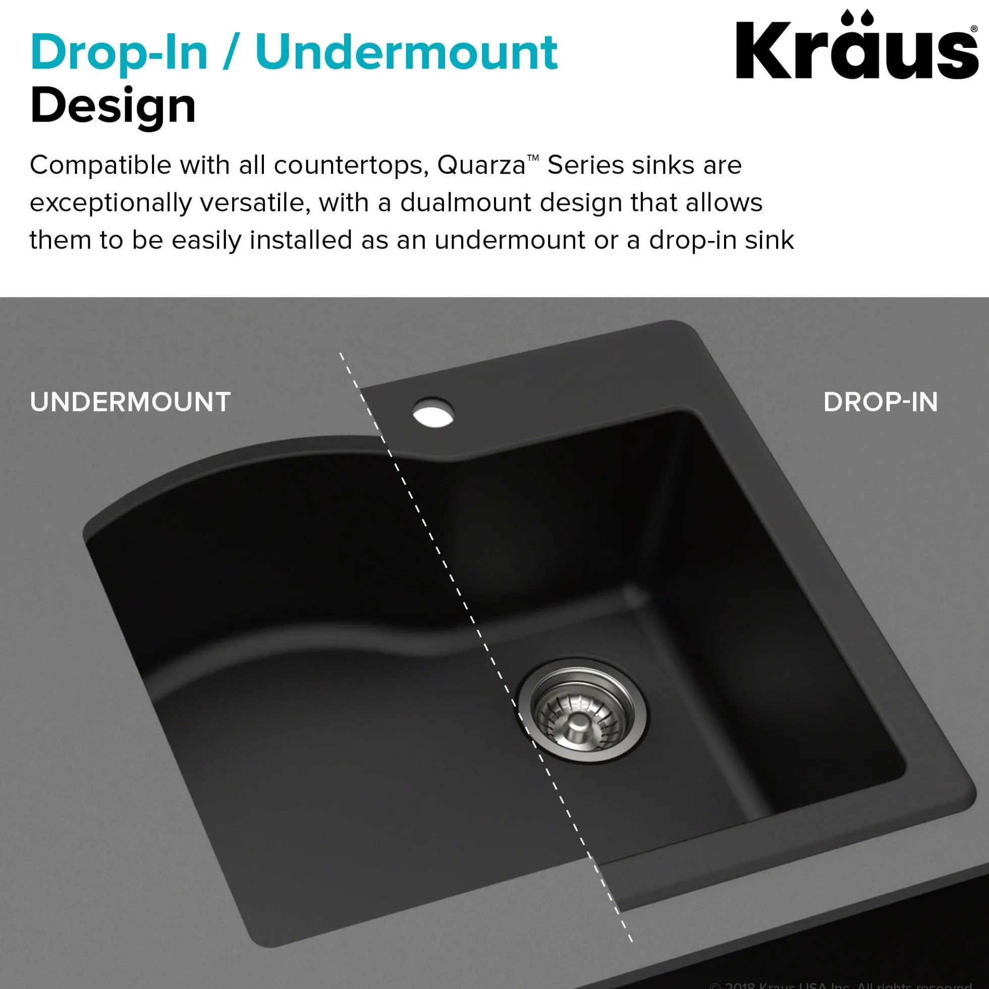 25" Drop-In/Undermount Granite Single Bowl Kitchen Sink and Strainer in Black