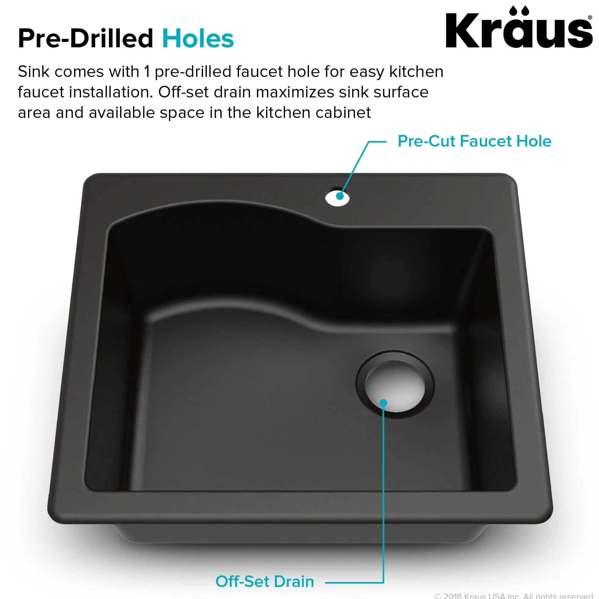 25" Drop-In/Undermount Granite Single Bowl Kitchen Sink and Strainer in Black