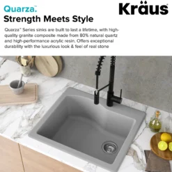 25" Drop-In/Undermount Granite Single Bowl Kitchen Sink and Strainer in Grey