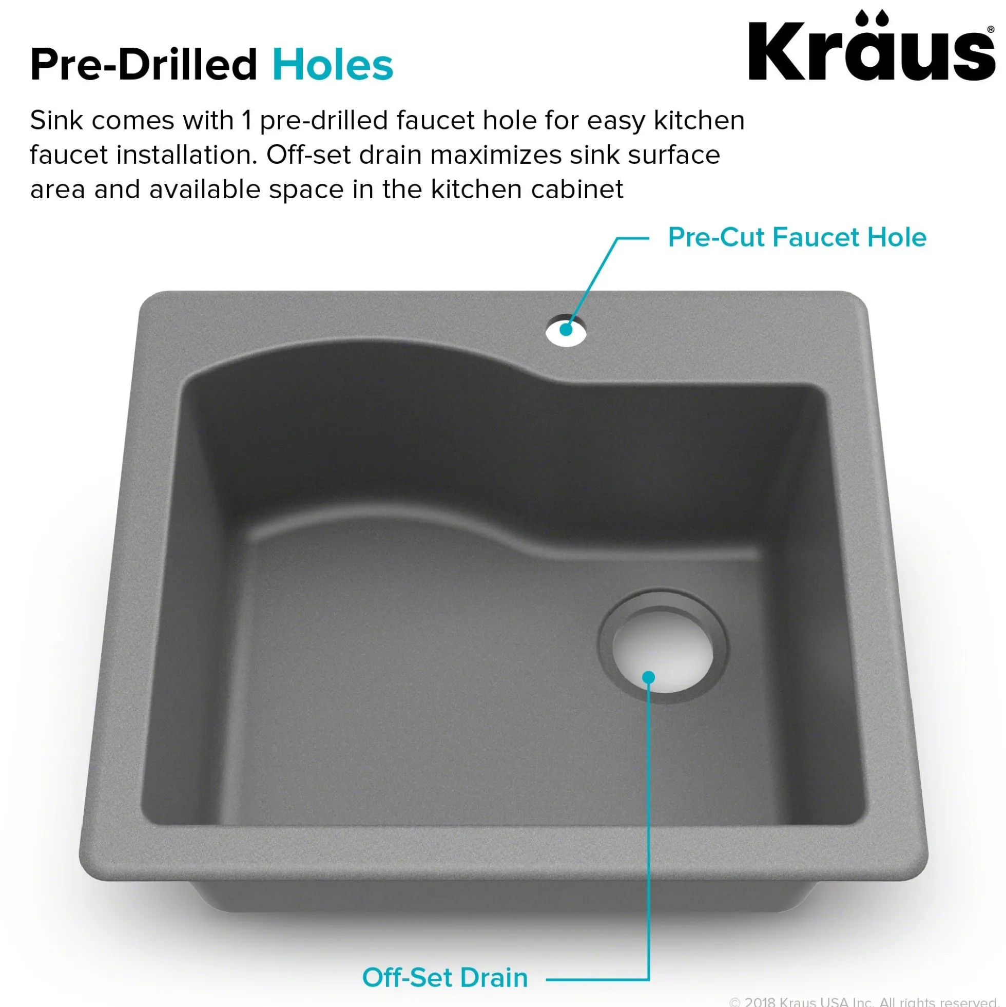 25" Drop-In/Undermount Granite Single Bowl Kitchen Sink and Strainer in Grey
